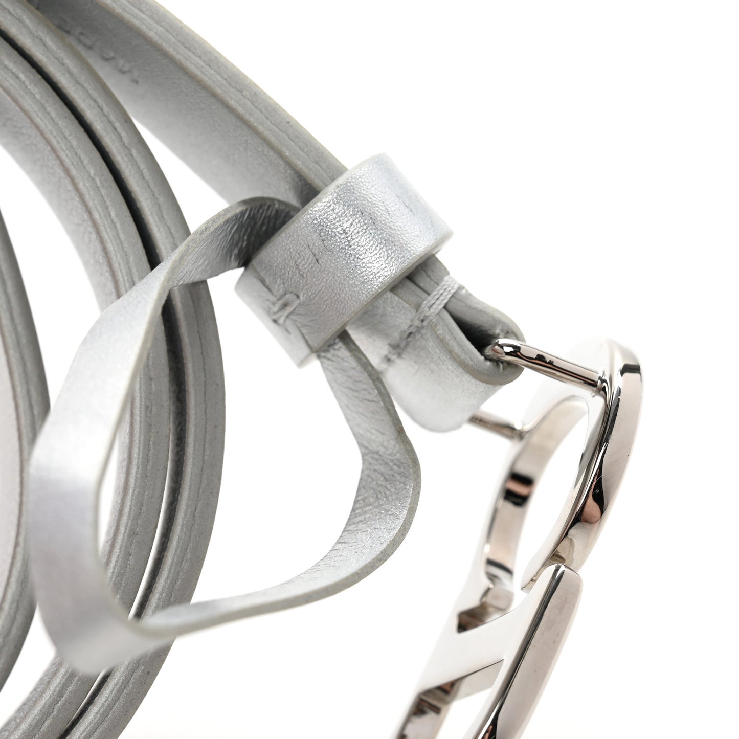 Metallic Calfskin Saddle Belt 80 32 Silver