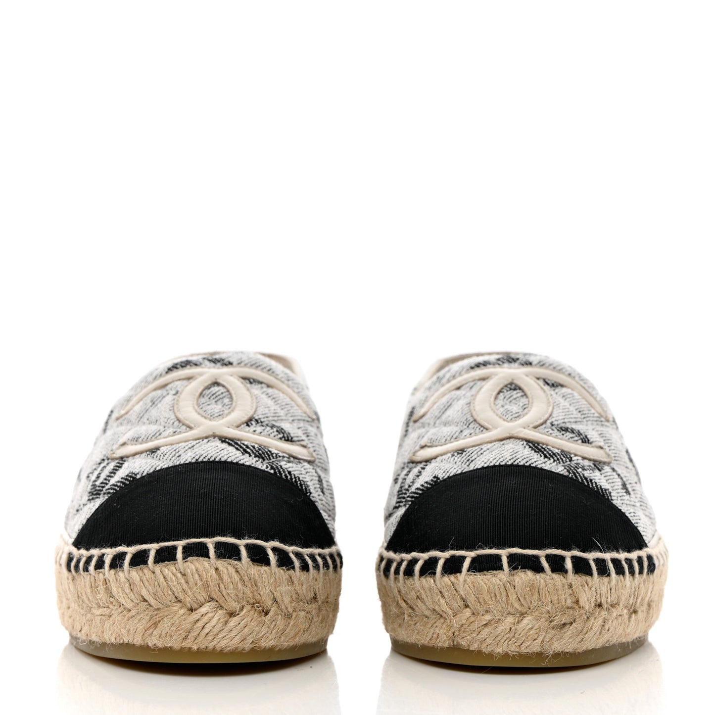 Cotton Jacquard Grosgrain CC Print Espadrilles 35 Grey Black