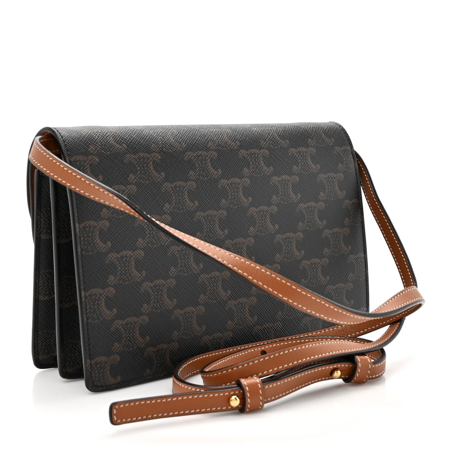 Triomphe Canvas Lambskin Wallet On Strap Tan