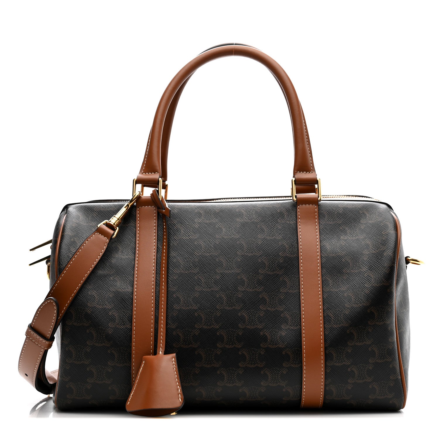 Celine Triomphe Canvas Calfskin Large Boston Bag Tan 1766033