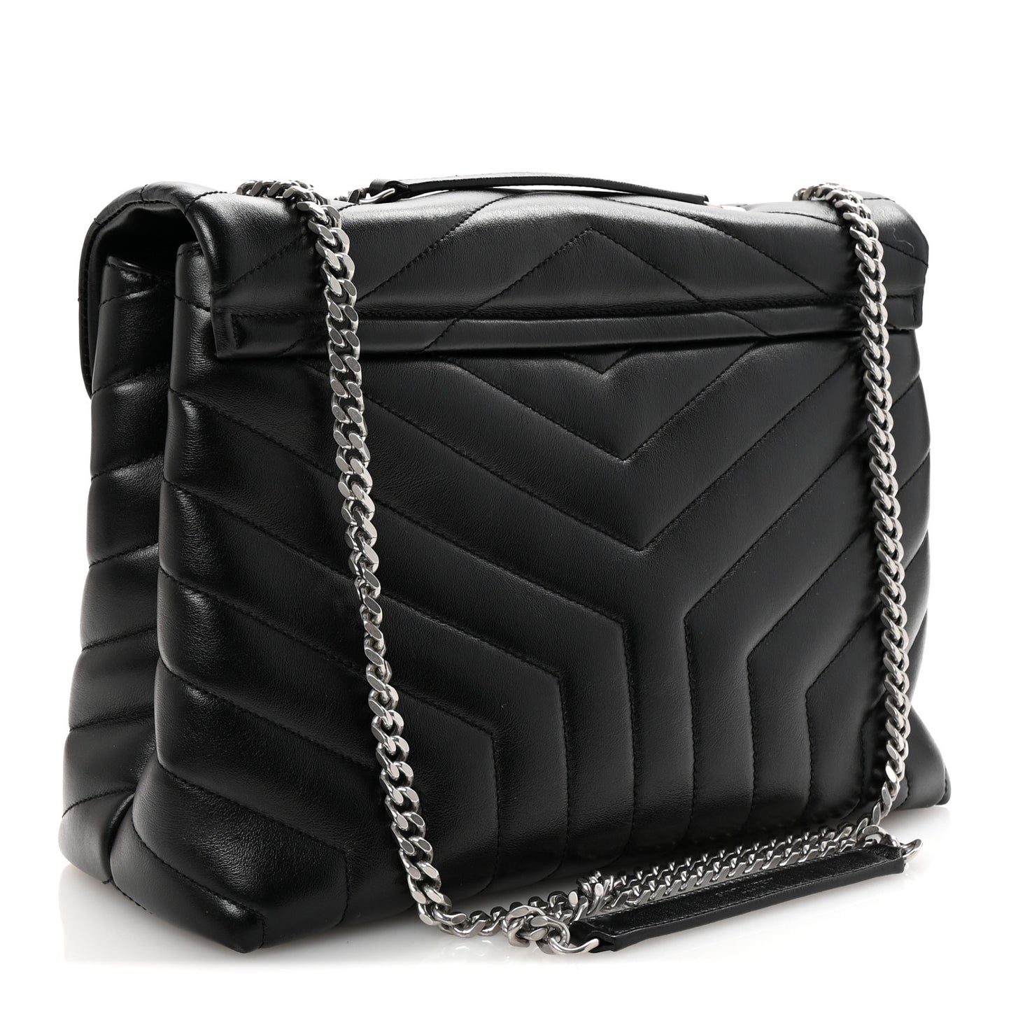 Calfskin Y Quilted Monogram Medium Loulou Chain Satchel Black