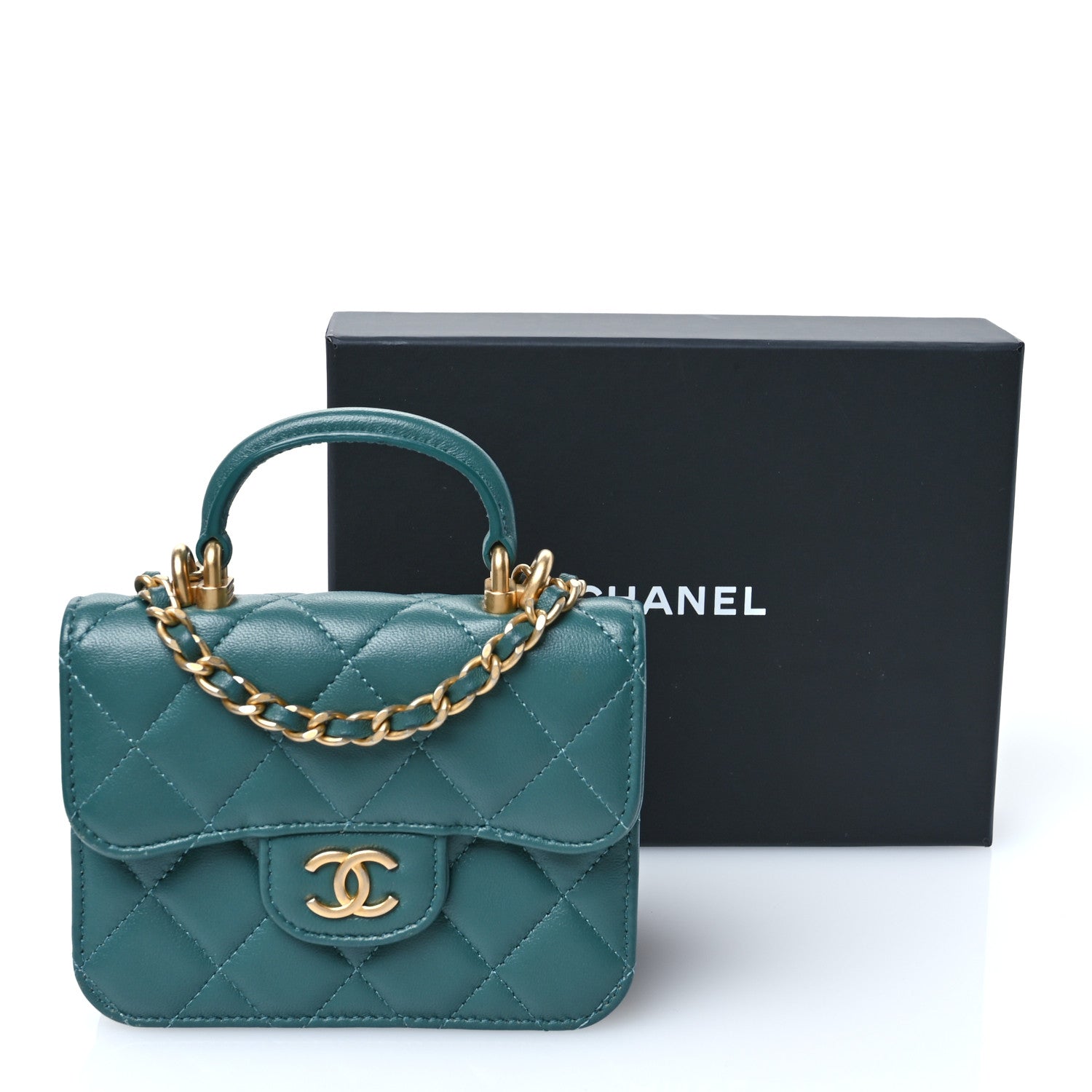 Chanel Lambskin Quilted Top Handle Flap Coin Purse With Chain Green 11 of 11