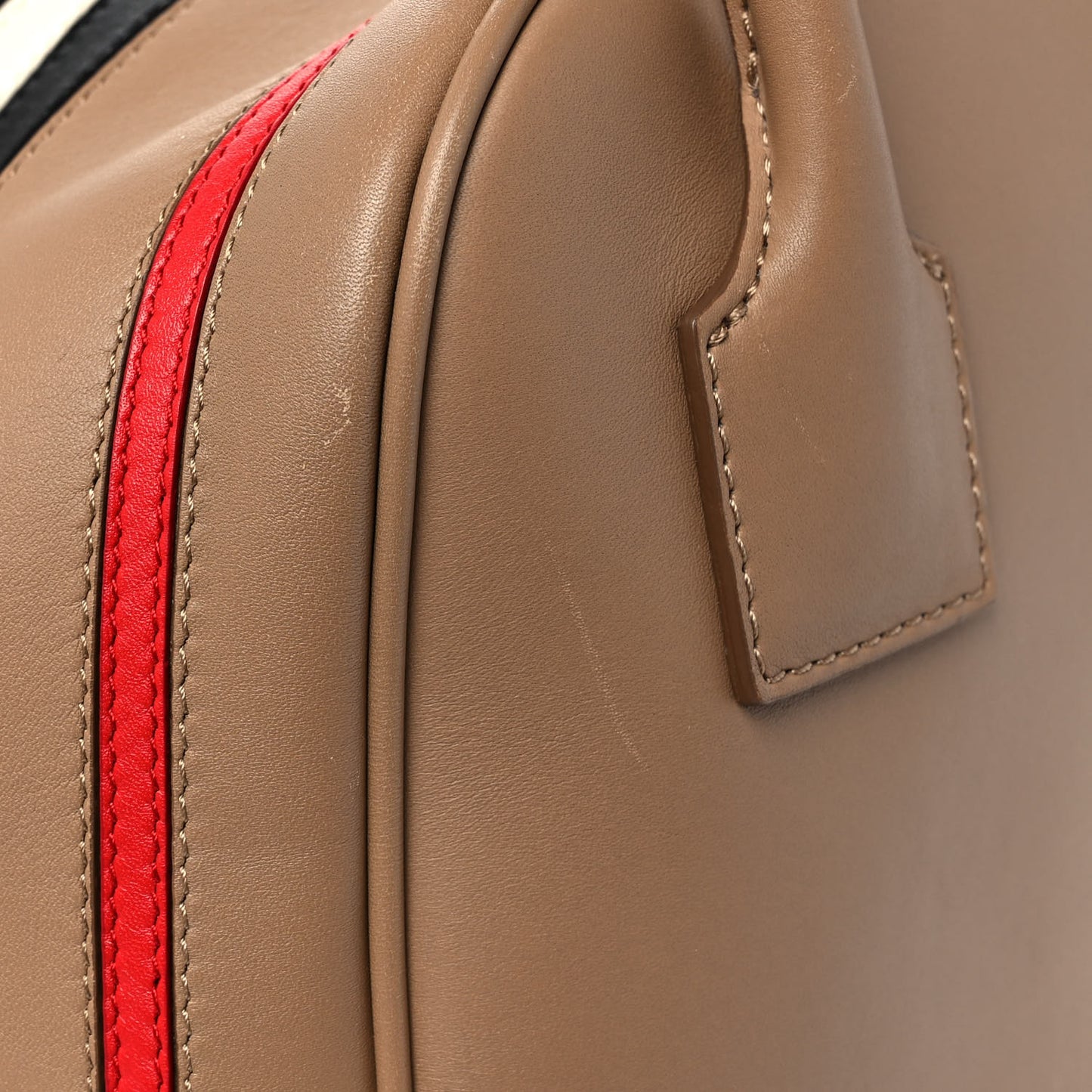 Smooth Calfskin Small Cube Bowling Bag Driftwood Bright Military Red