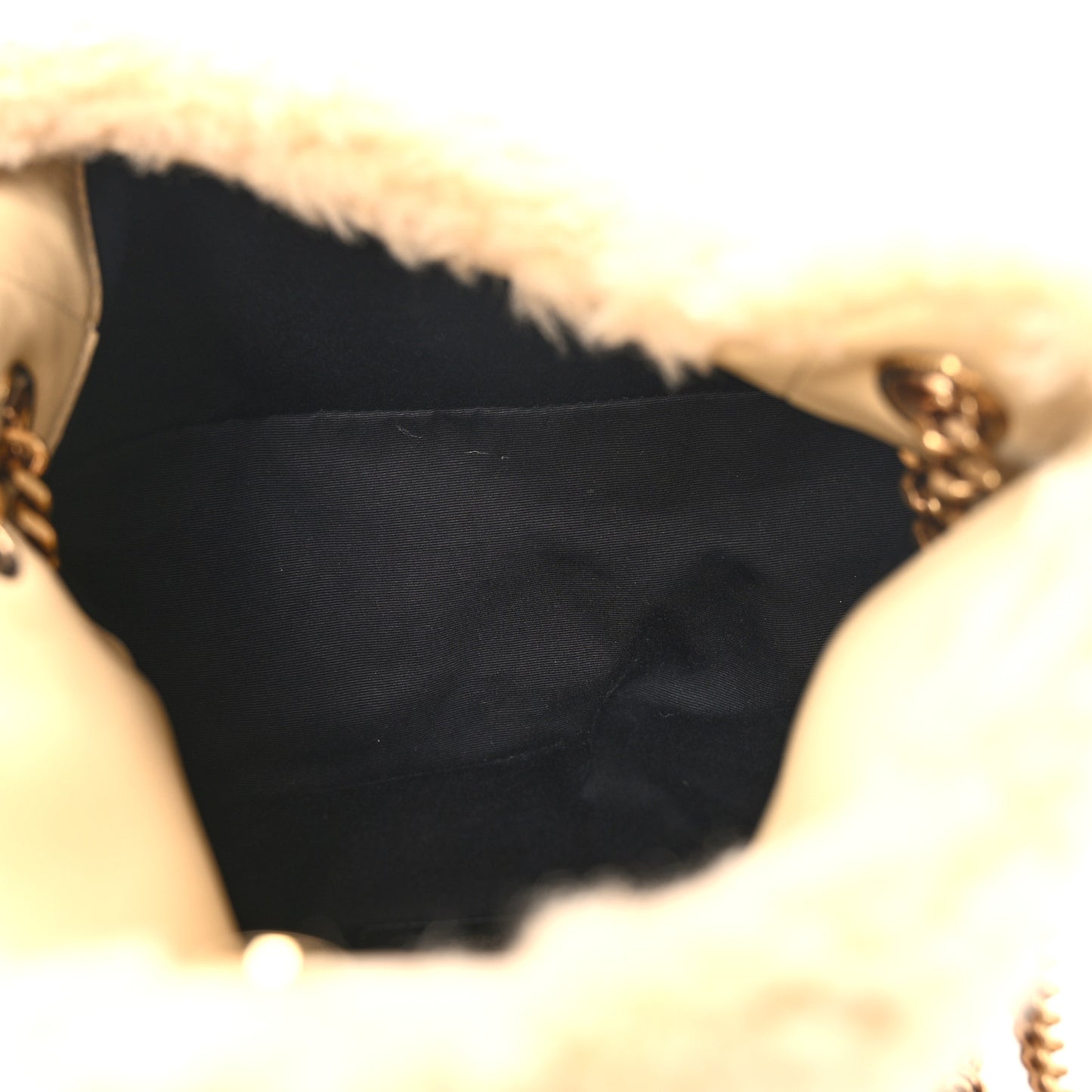 Merino Shearling Lambskin Quilted Small Loulou Puffer Monogram Chain Satchel Natural Beige