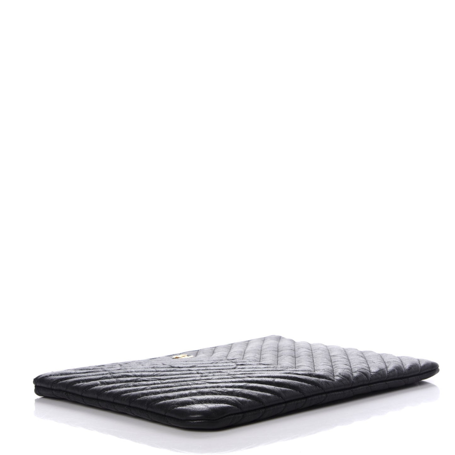 Aged Calfskin Chevron Quilted Medium Cosmetic Case Black