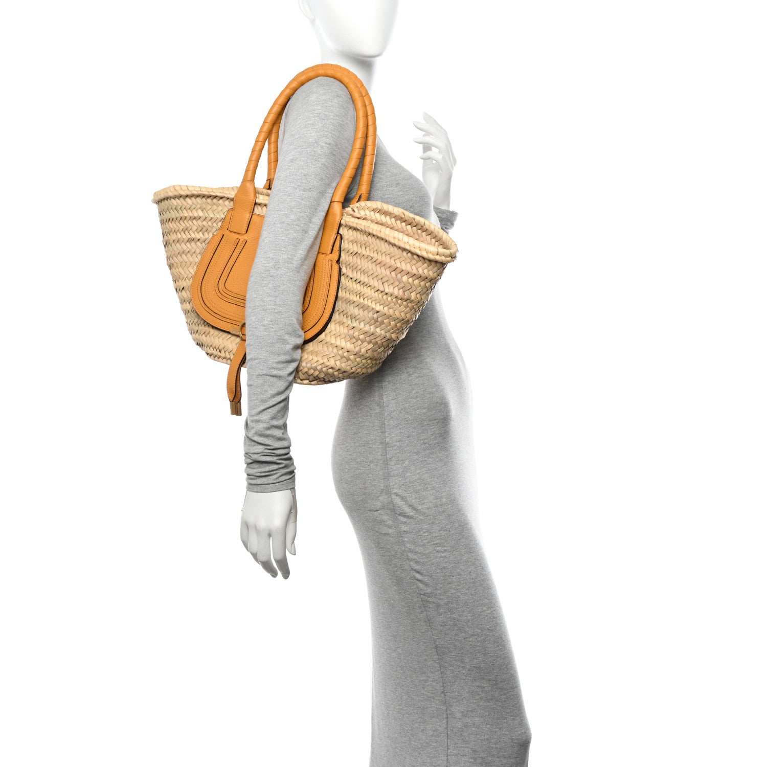 Chloe Raffia Small Grain Calfskin Medium Marcie Basket Yellow 2 of 13