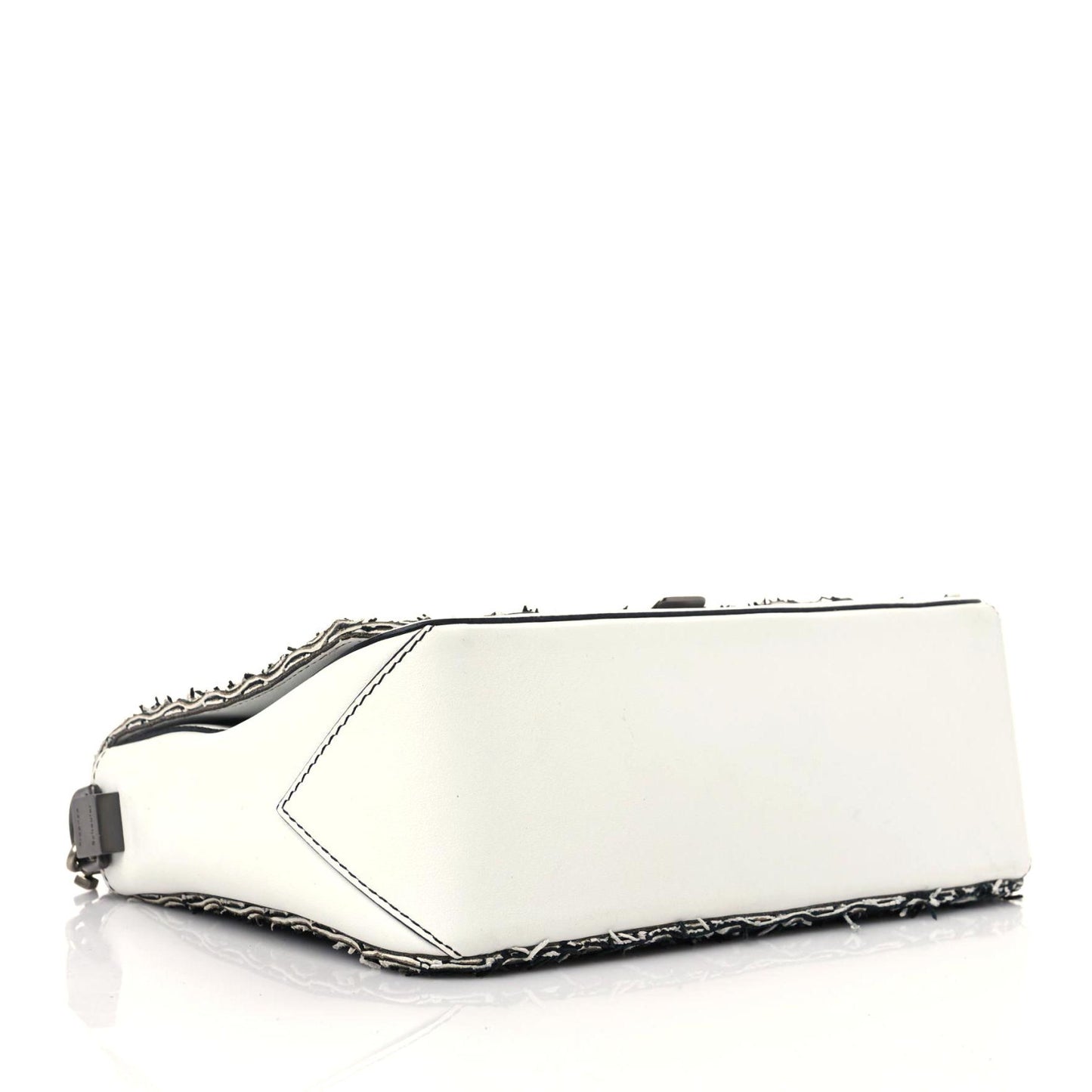 Lambskin Woven Small Courier Shoulder Bag Black White