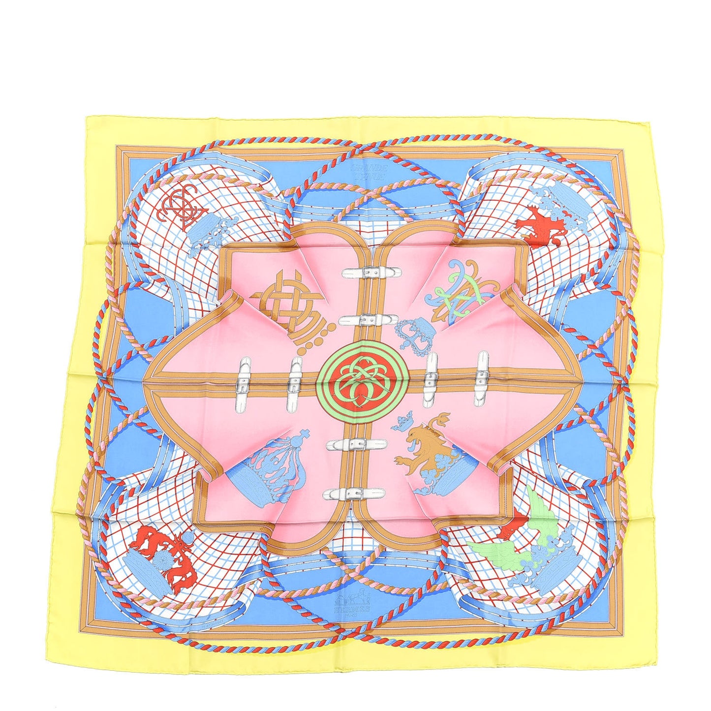 Silk Grande Tenue Scarf 90 Jaune Rose Bleu Jean