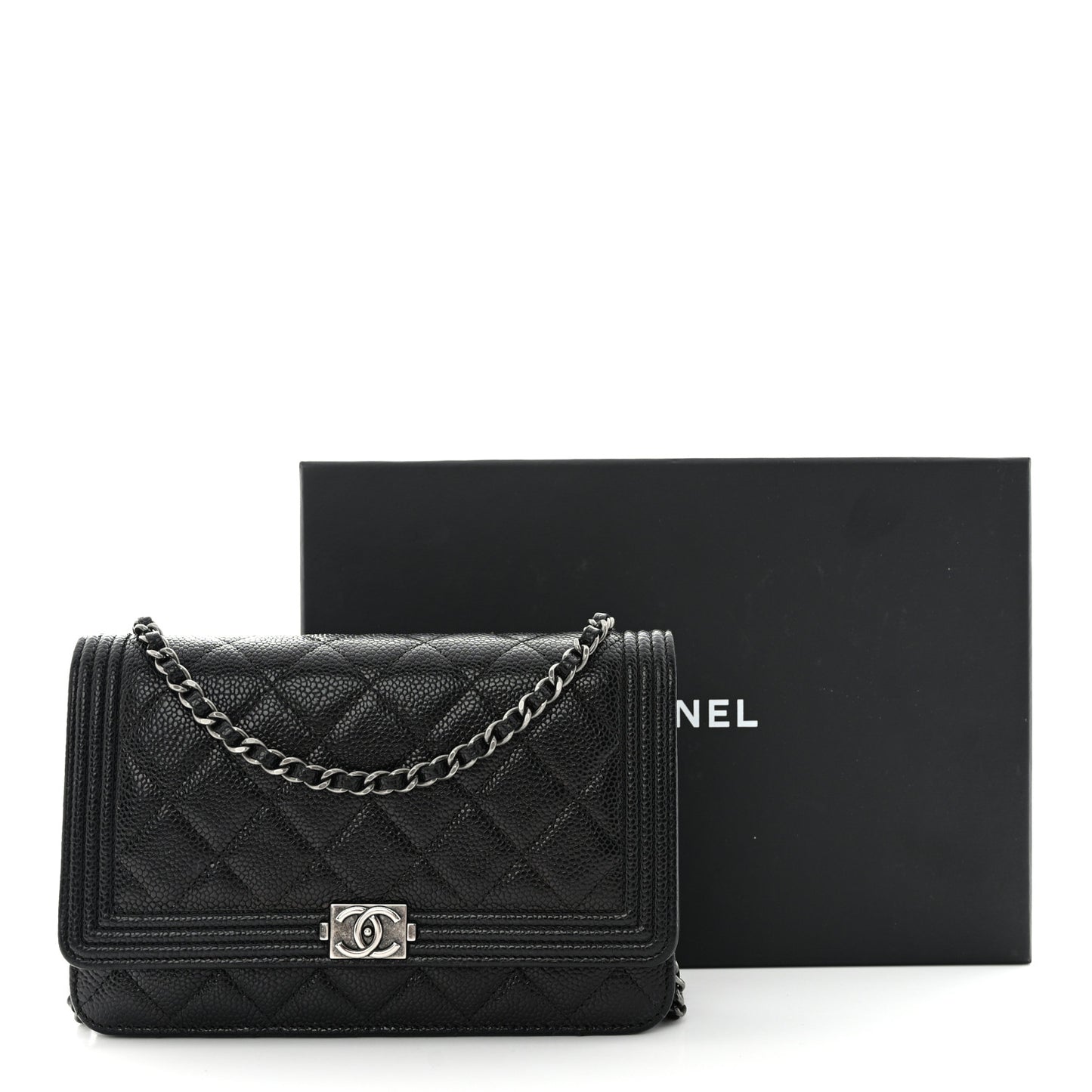 Caviar Quilted Boy Wallet On Chain WOC Black