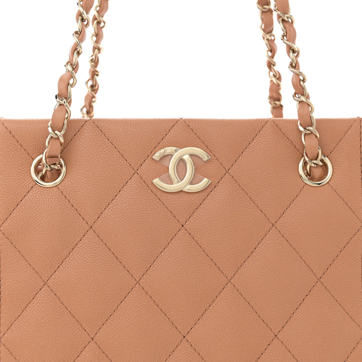 Caviar Quilted Small Shopping Tote Dark Beige