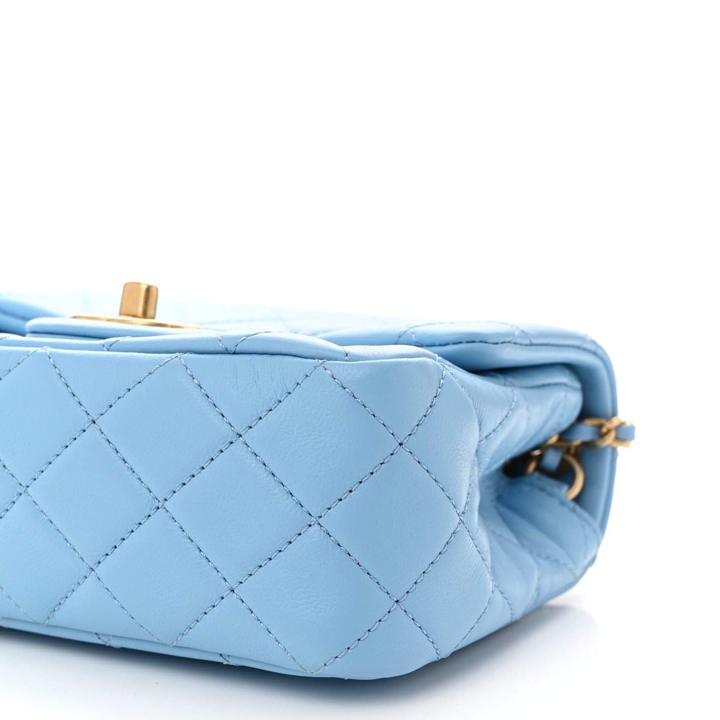 Lambskin Quilted Mini Pearl Crush Flap Light Blue