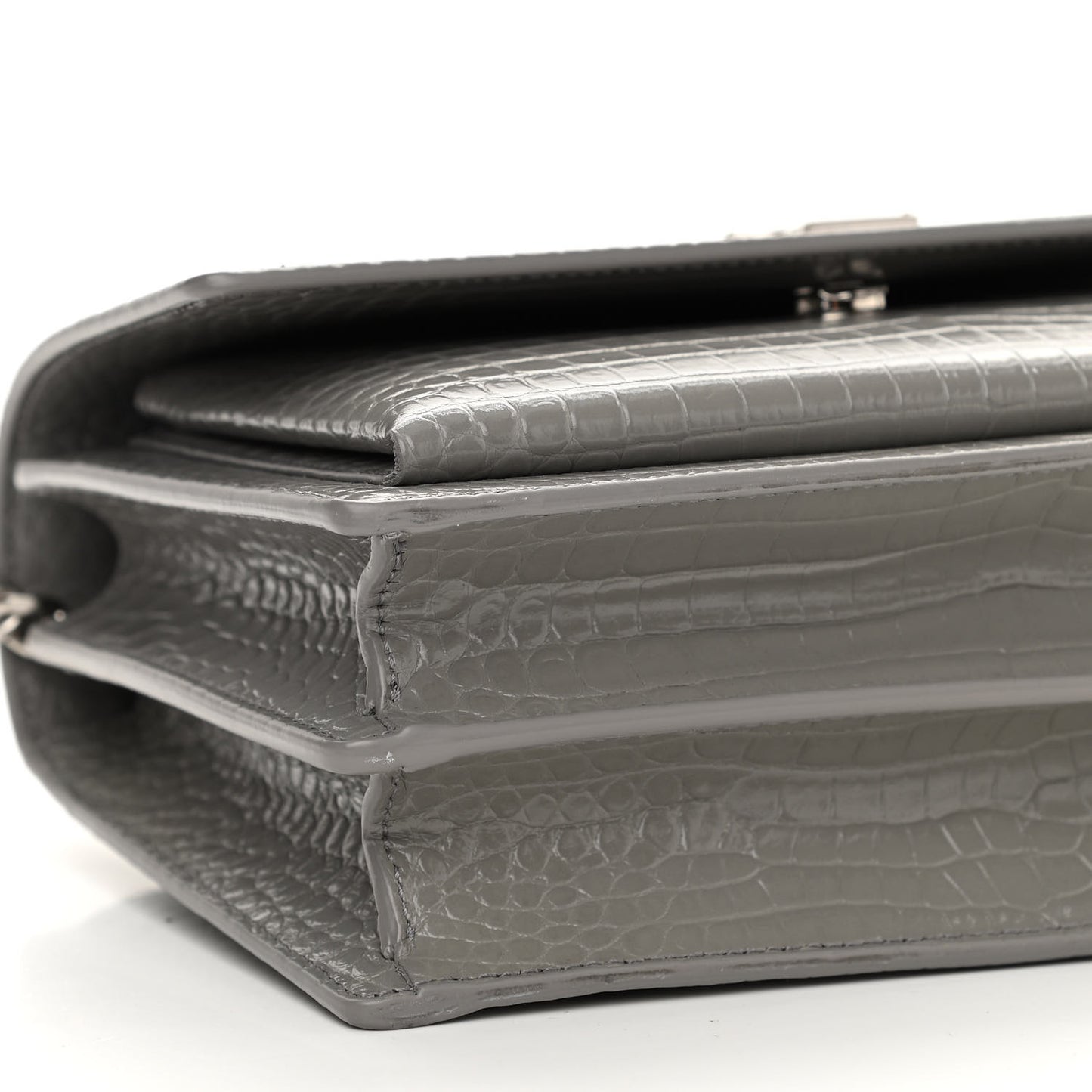 Calfskin Crocodile Embossed Medium Monogram Sunset Gris Perle