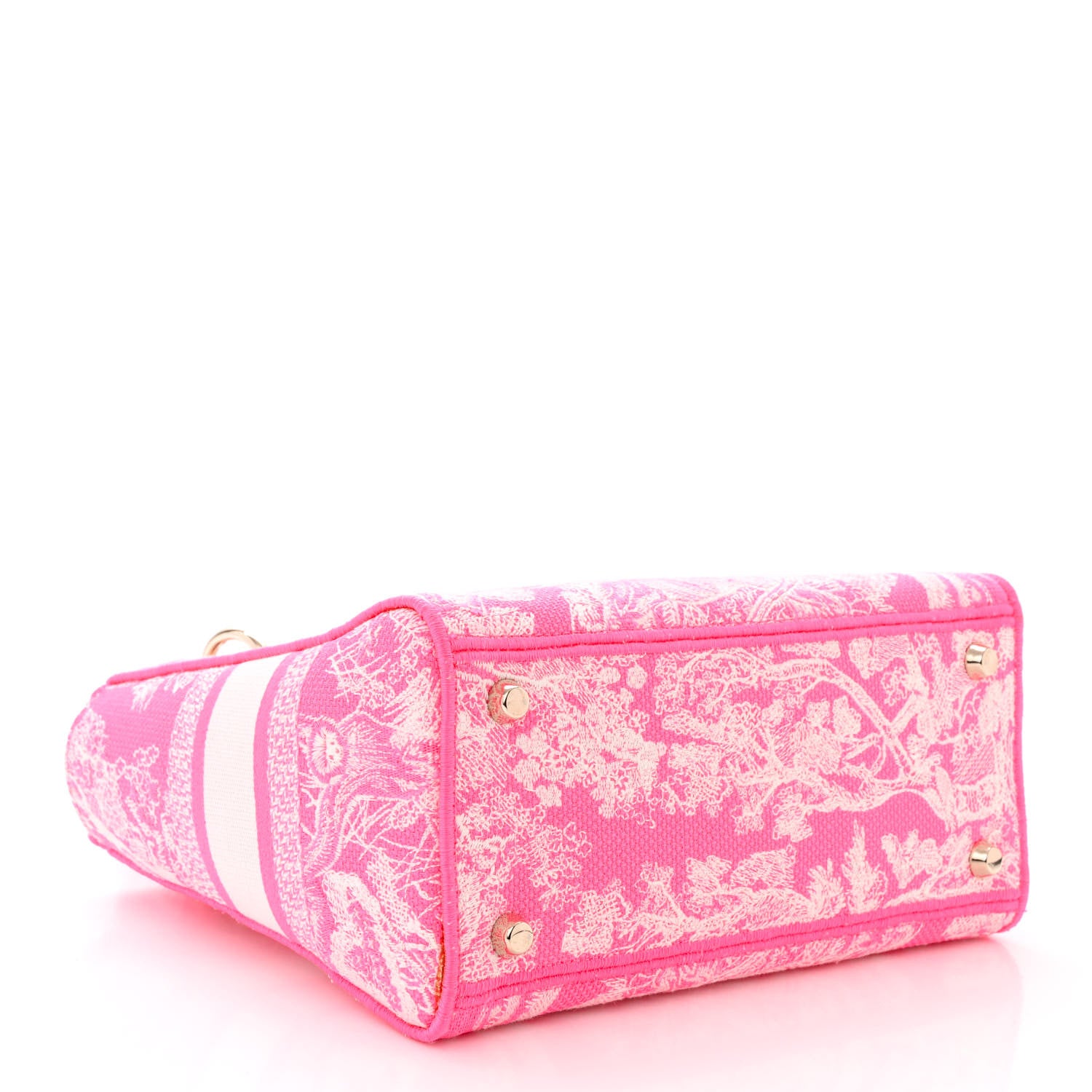 Christian Dior Canvas Toile De Jouy Reverse Embroidered Medium Lady D-Lite Fluorescent Pink 4 of 11