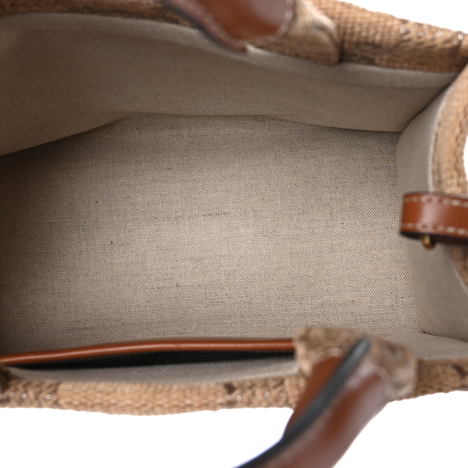 Celine Raffia Effect Calfskin Triomphe Jacquard Small Cabas Thais Natural Silver 5 of 9