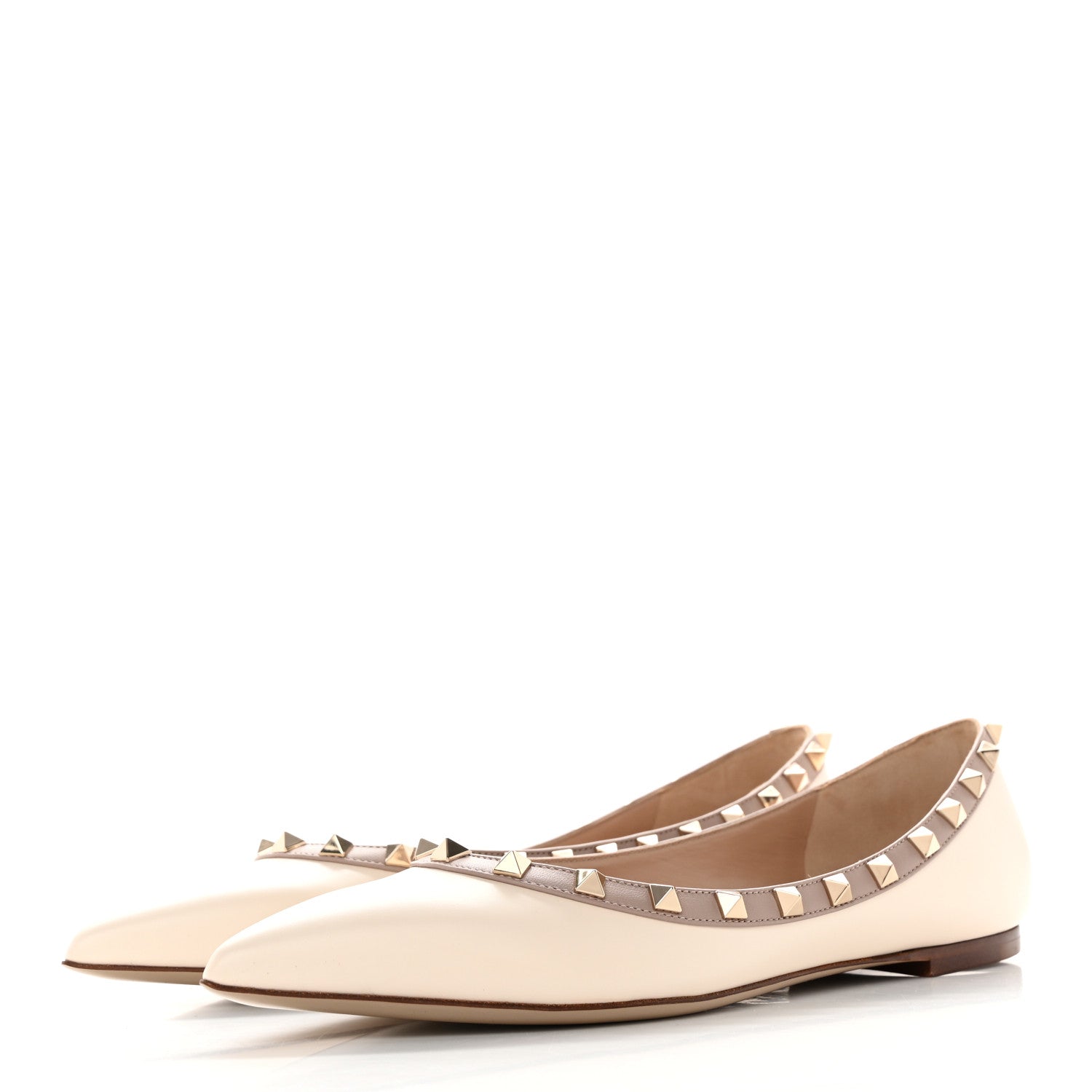 Valentino Garavani Nappa Rockstud Ballerina Flats 38.5 Light 39 Ivory Poudre 3 of 9