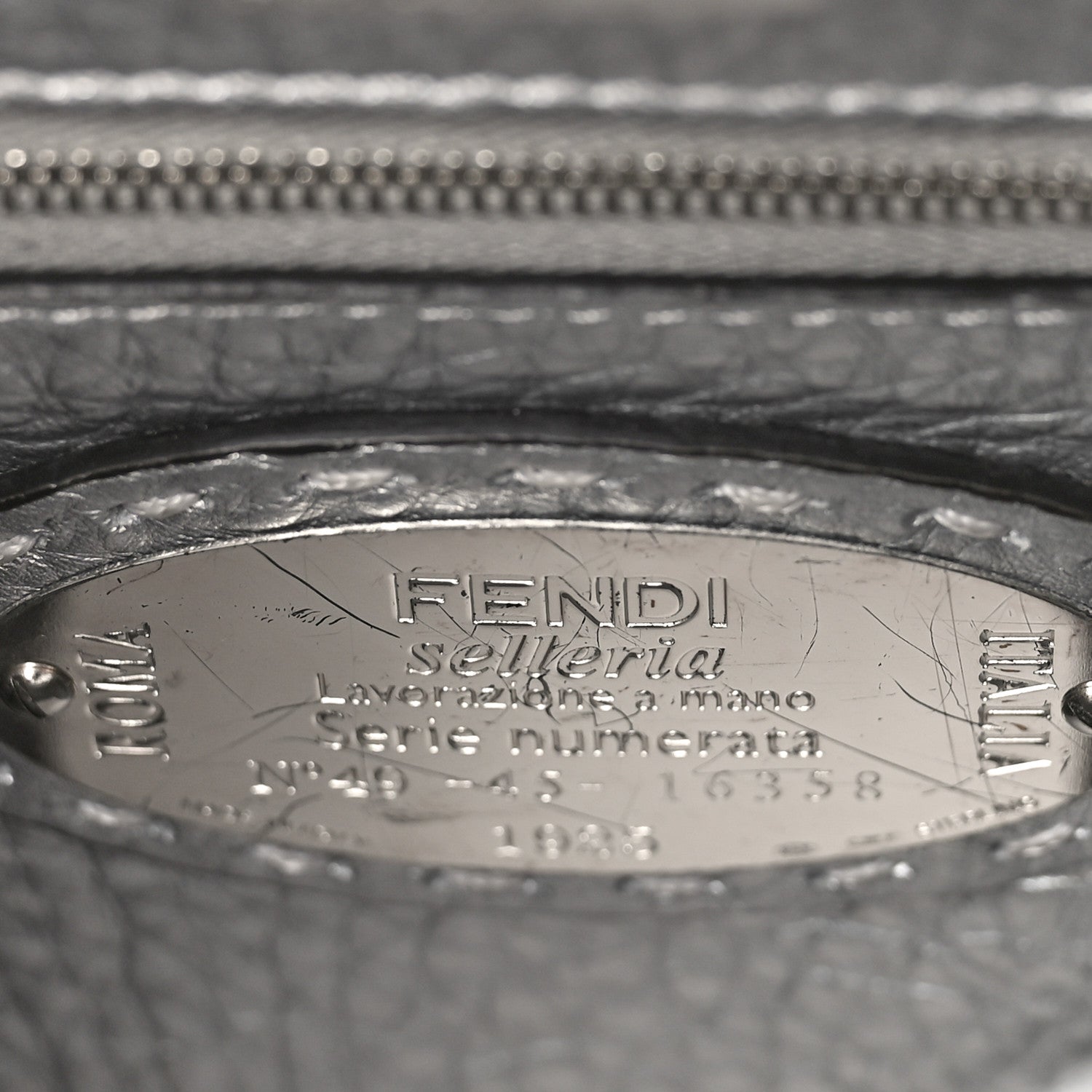 Fendi Cuoio Romano Lux Selleria Mini Peekaboo Iconic Satchel Argento 7 of 10