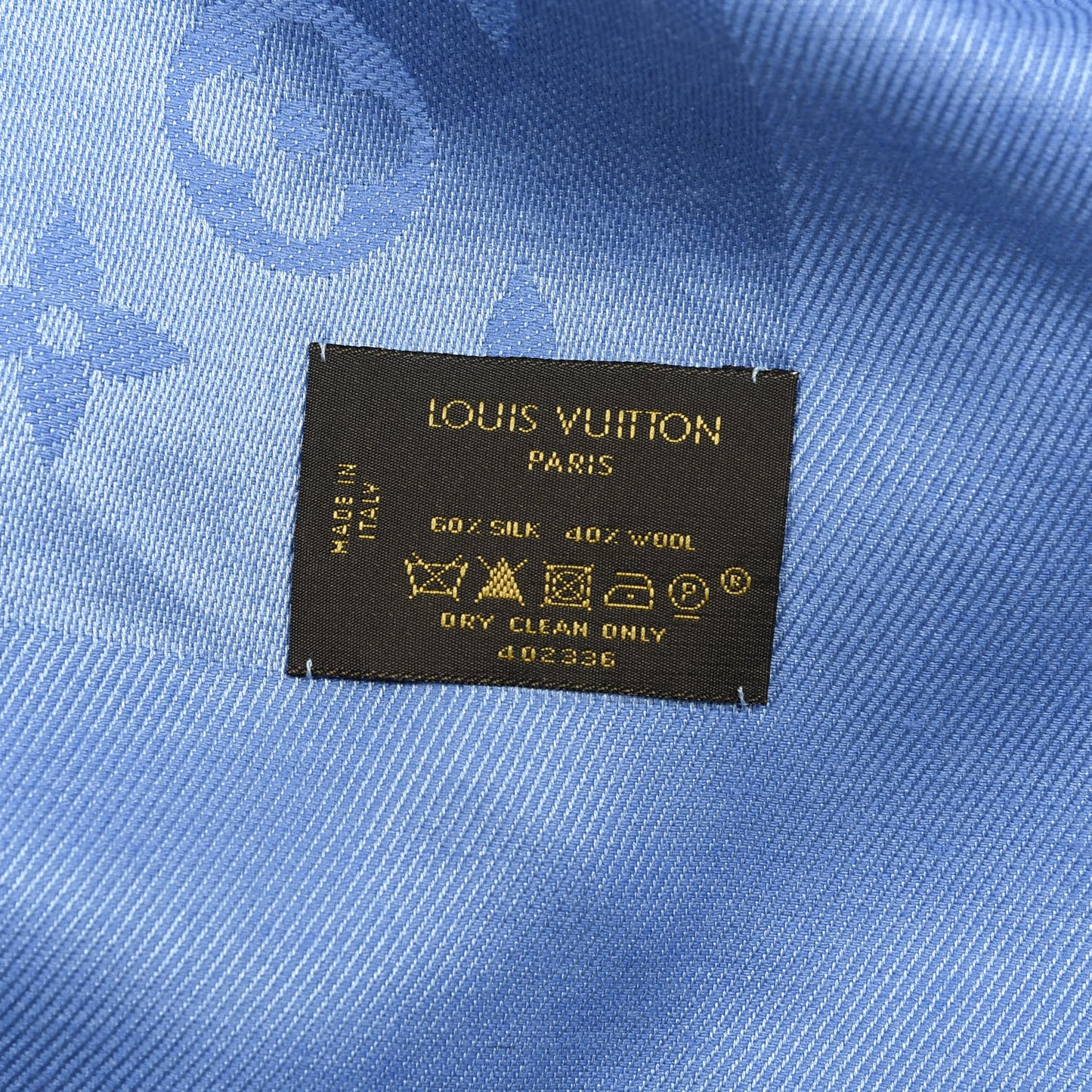 Silk Wool Monogram Shawl Blue