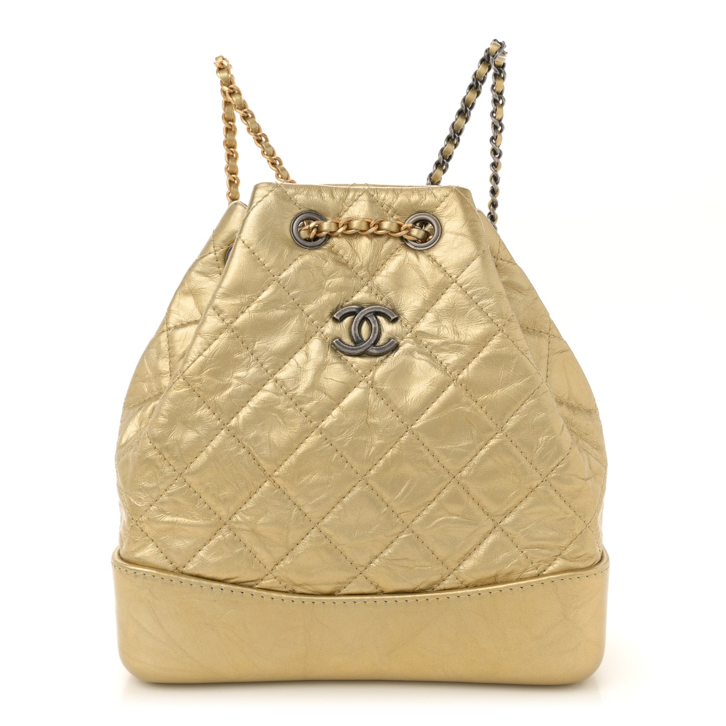 Metallic Lambskin Small Quilted Gabrielle Backpack Gold