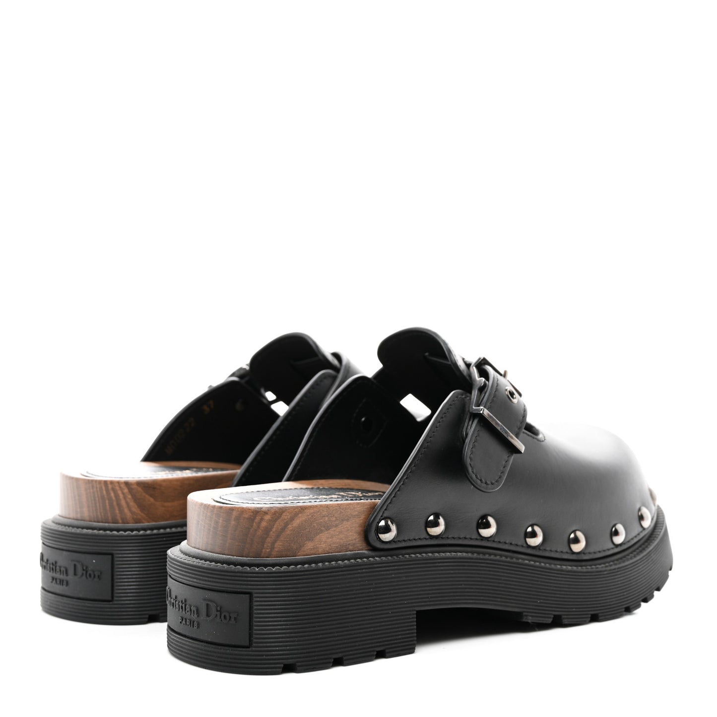 Calfskin Diorquake Buckled Lug Sole 15mm Clogs 37 Black
