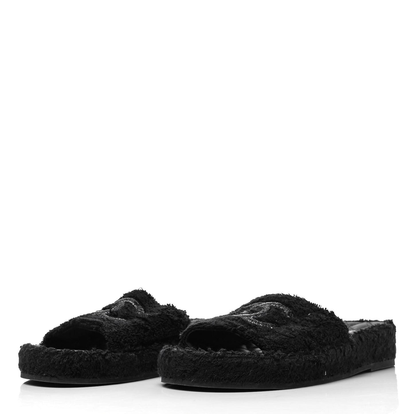Terry Cloth Lambskin CC Sandals 40 Black