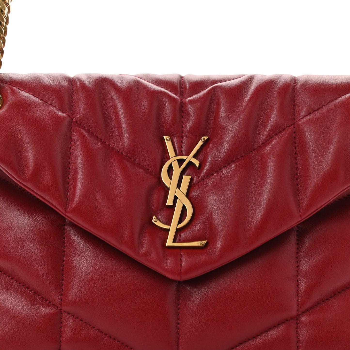 Lambskin Quilted Small Loulou Puffer Monogram Chain Satchel Red