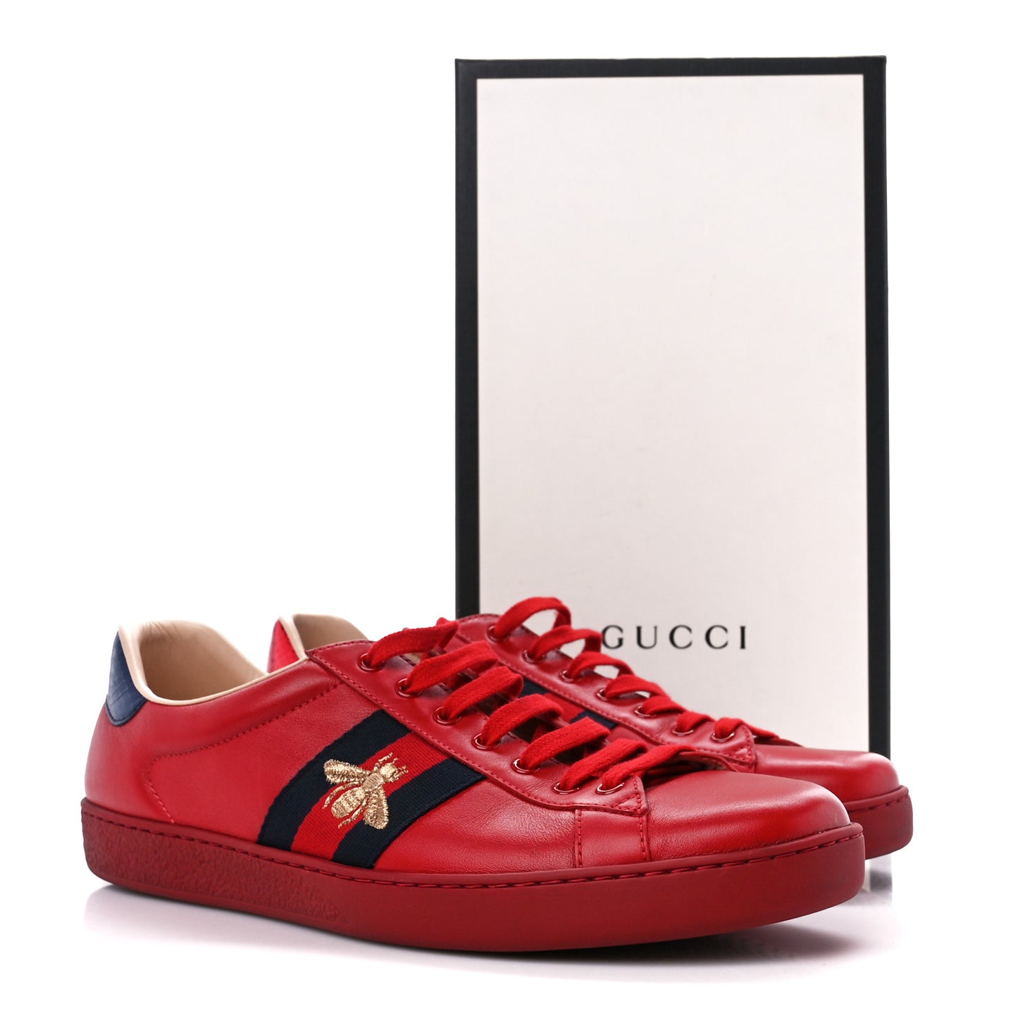 Miro Soft Calfskin Laminated Ayers Web Bee Embroidered Mens Ace Sneakers 12 Hibiscus Red Red Flame Notte