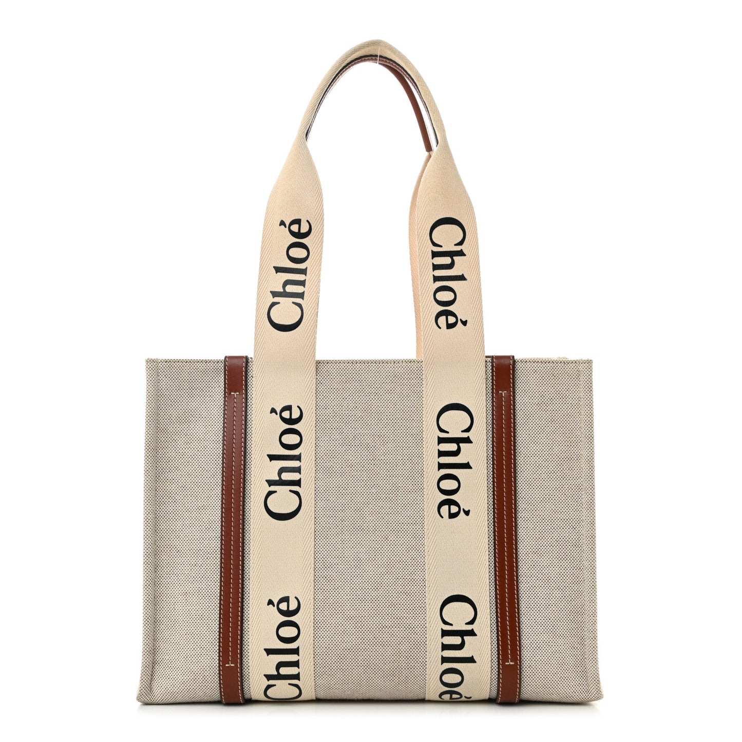 Cotton Calfskin Medium Woody Ribbon Tote White Brown