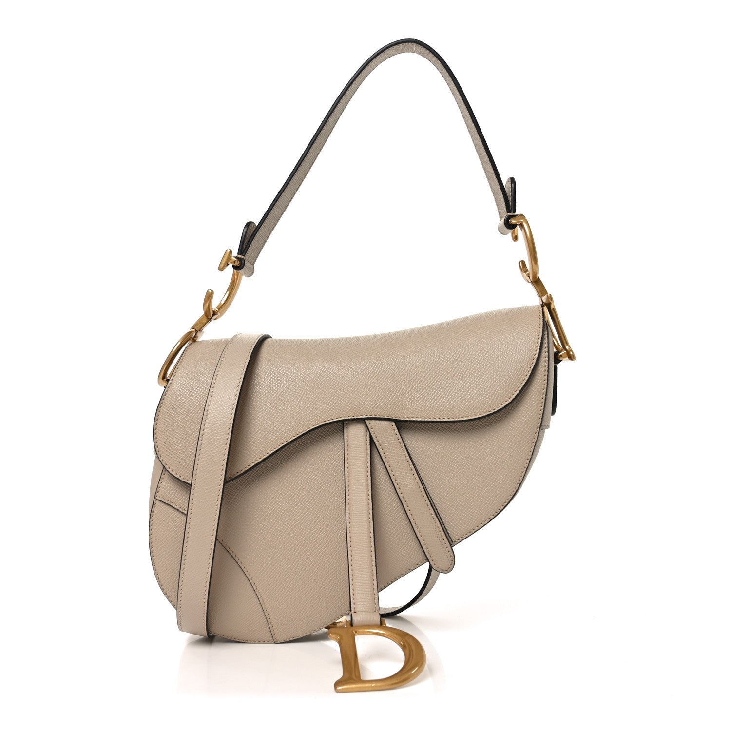 SCOM　　Dior ベージュ レザー サンダル Christian Dior Grained Calfskin Saddle Bag With Strap Warm Taupe