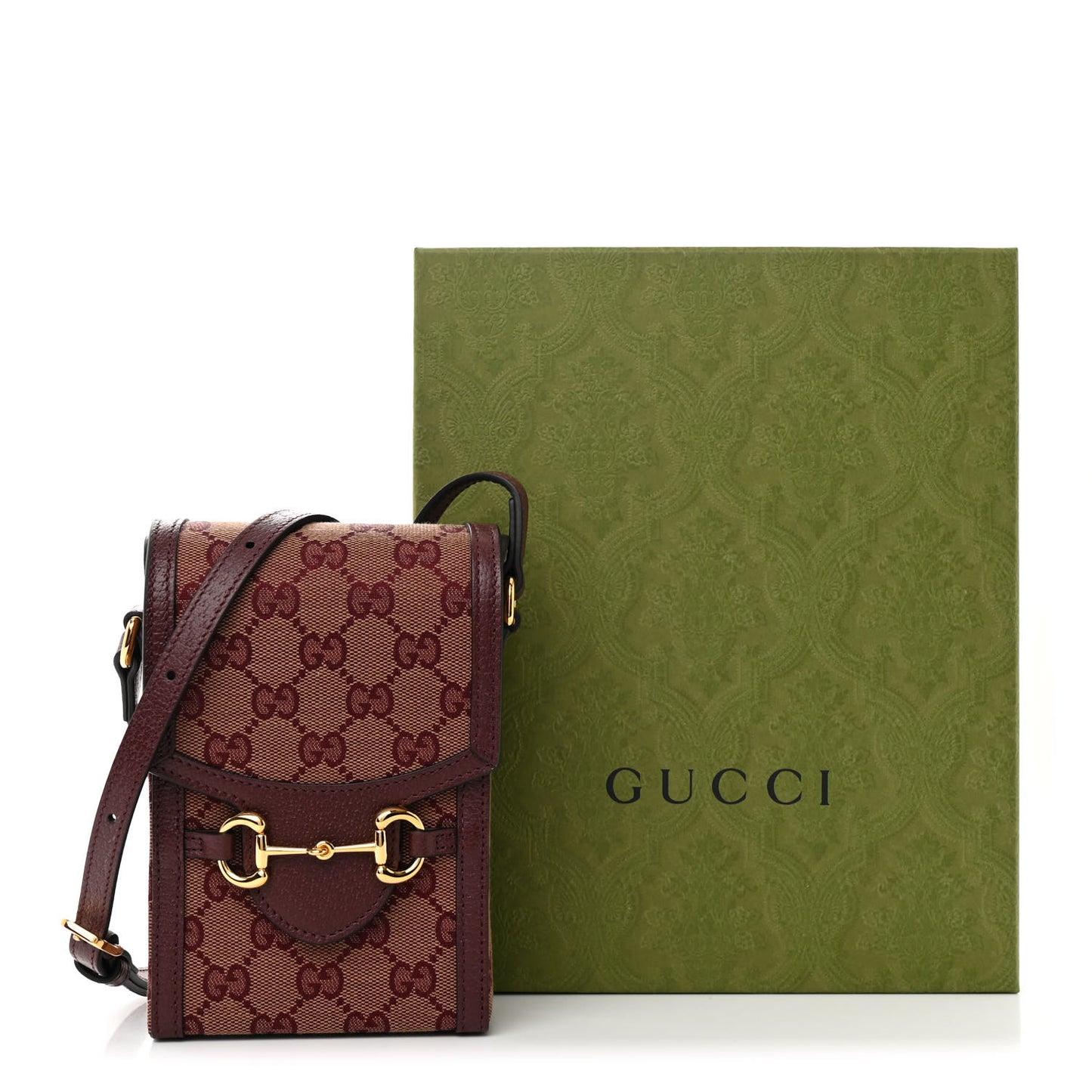 Monogram Textured Dollar Calfskin Mini Horsebit 1955 Crossbody Bag Sahara Rubino Chardonnay