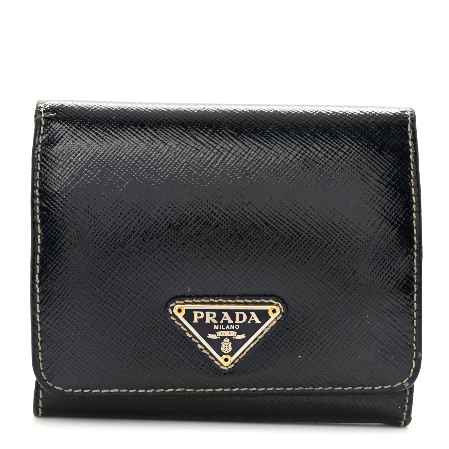 Prada Saffiano Vernice Tri-Fold Compact Wallet Navy Blue 1 of 12