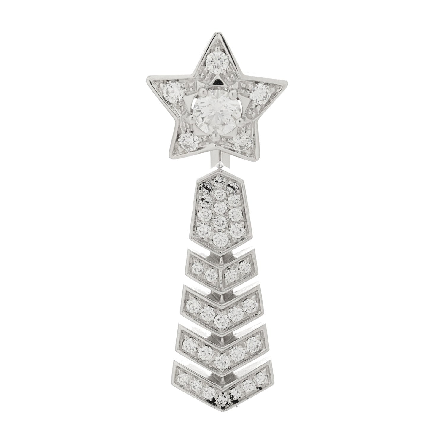 Chanel 18K White Gold Diamond Comete Chevron Single Earring 1 of 6