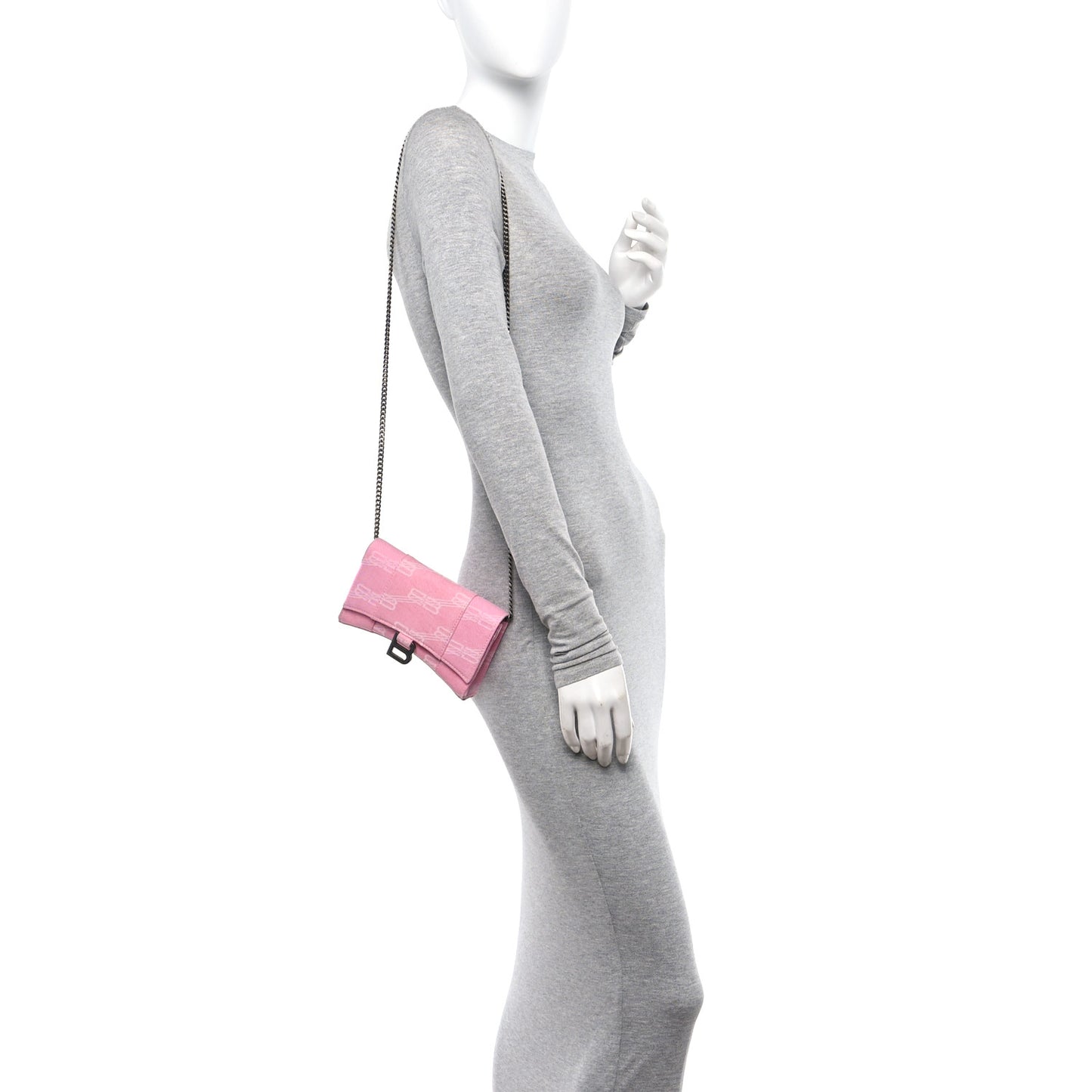 Washed Denim BB Monogram XS Hourglass Wallet On Chain Pink