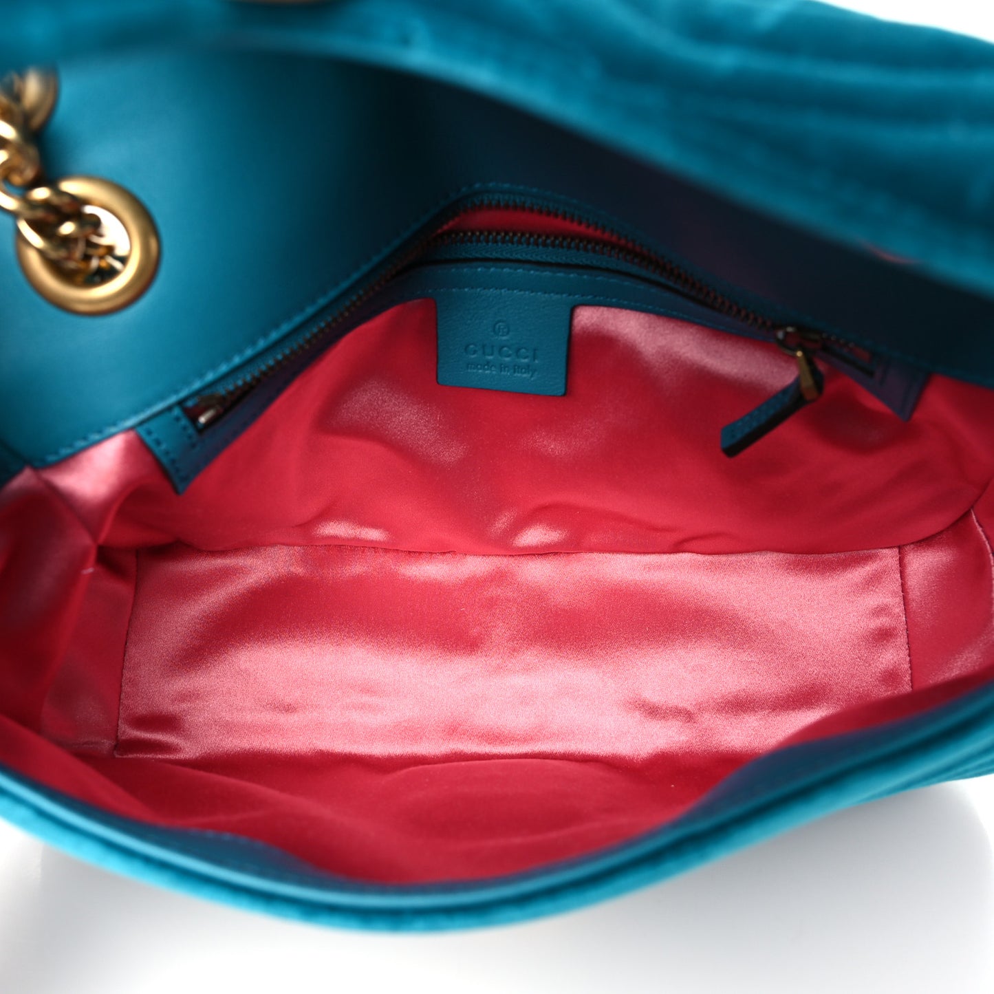 Velvet Matelasse Small GG Marmont Shoulder Bag Pavone Cyan