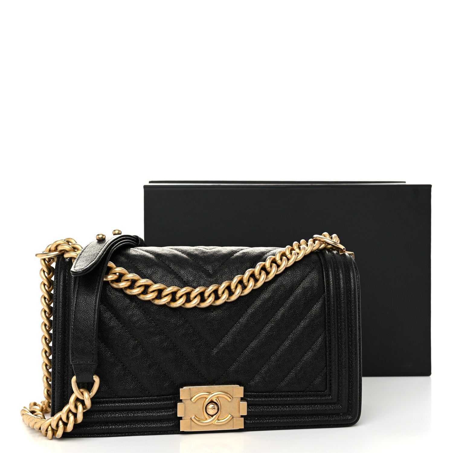 Chanel Caviar Chevron Quilted Medium Boy Flap Black 11 of 11