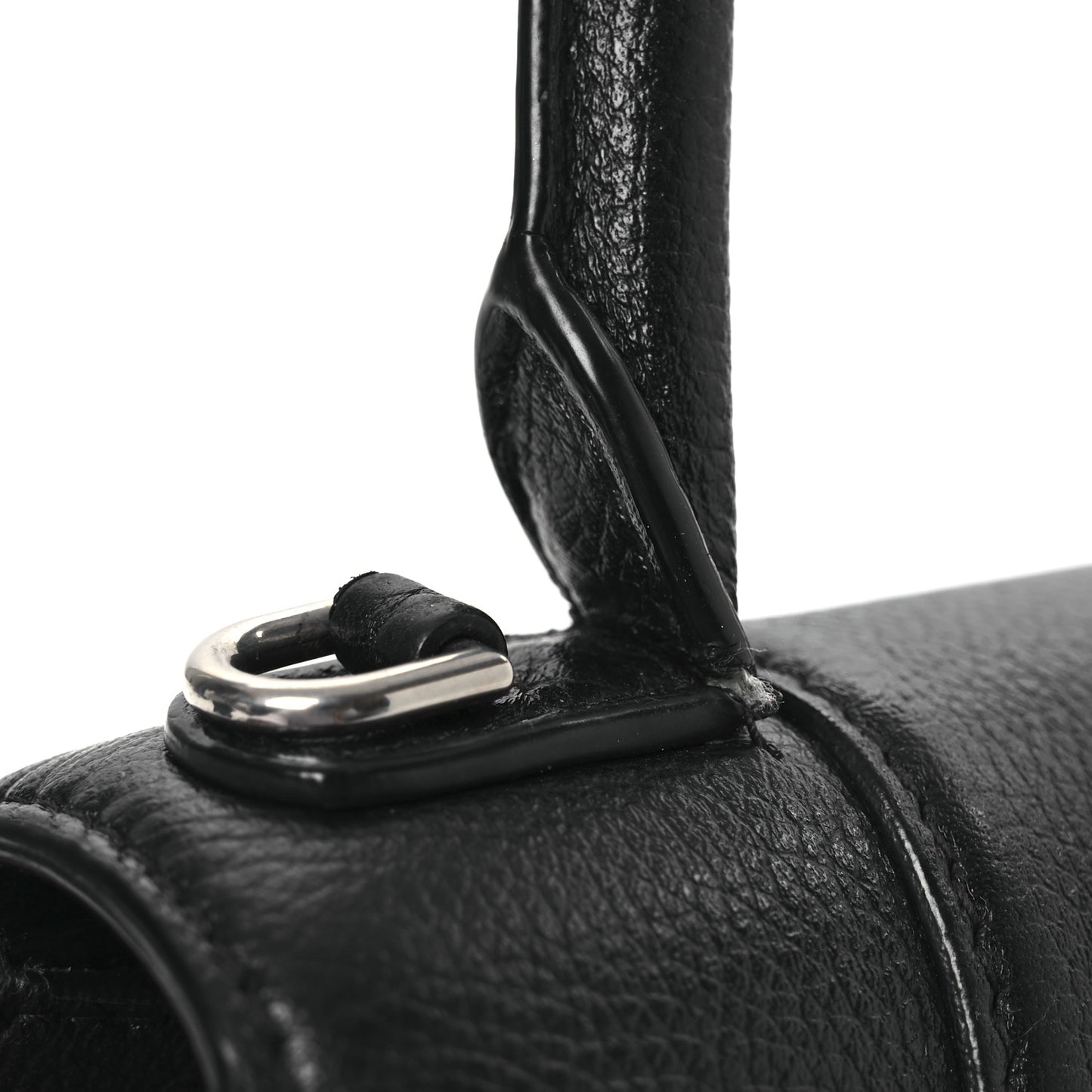 Grained Calfskin Small Hourglass Top Handle Bag Black