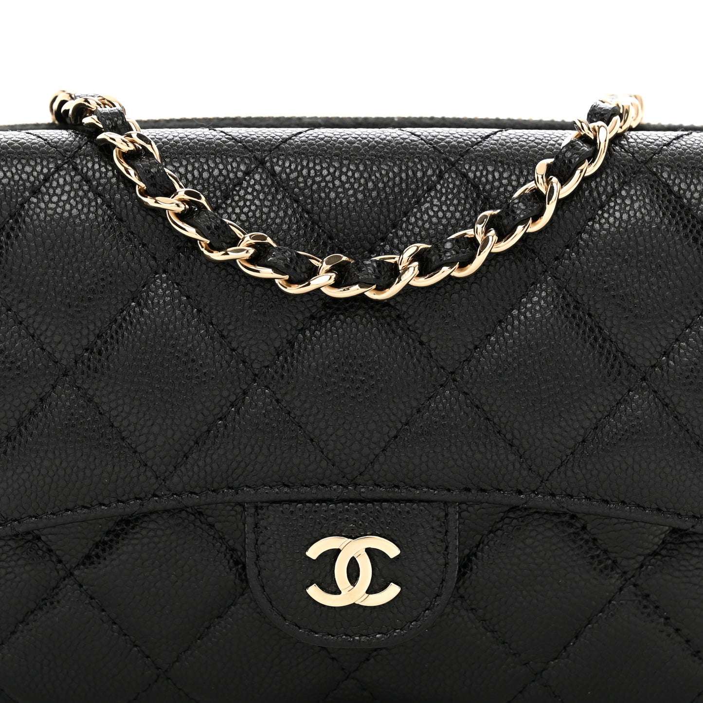 Caviar Quilted Flap Phone Holder With Chain Black