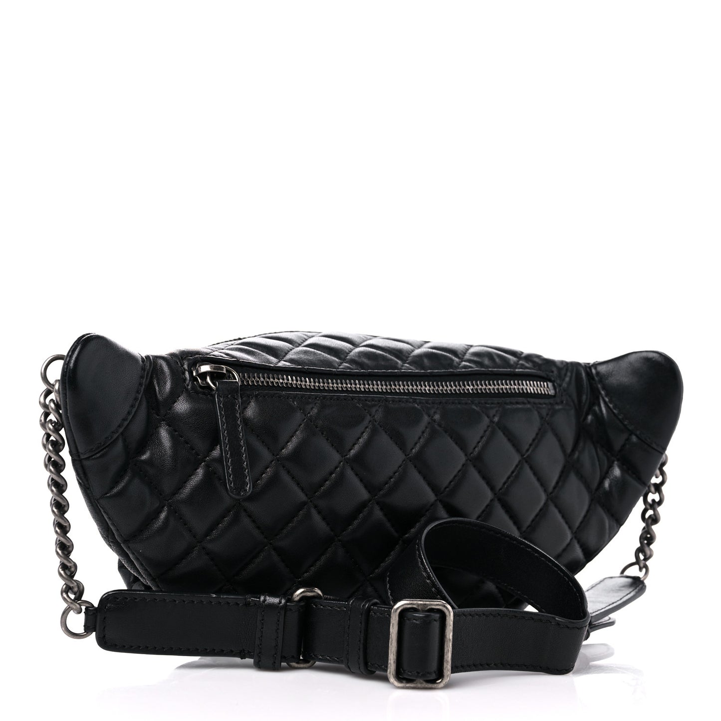 Lambskin Quilted Banane Waist Bag Fanny Pack Black