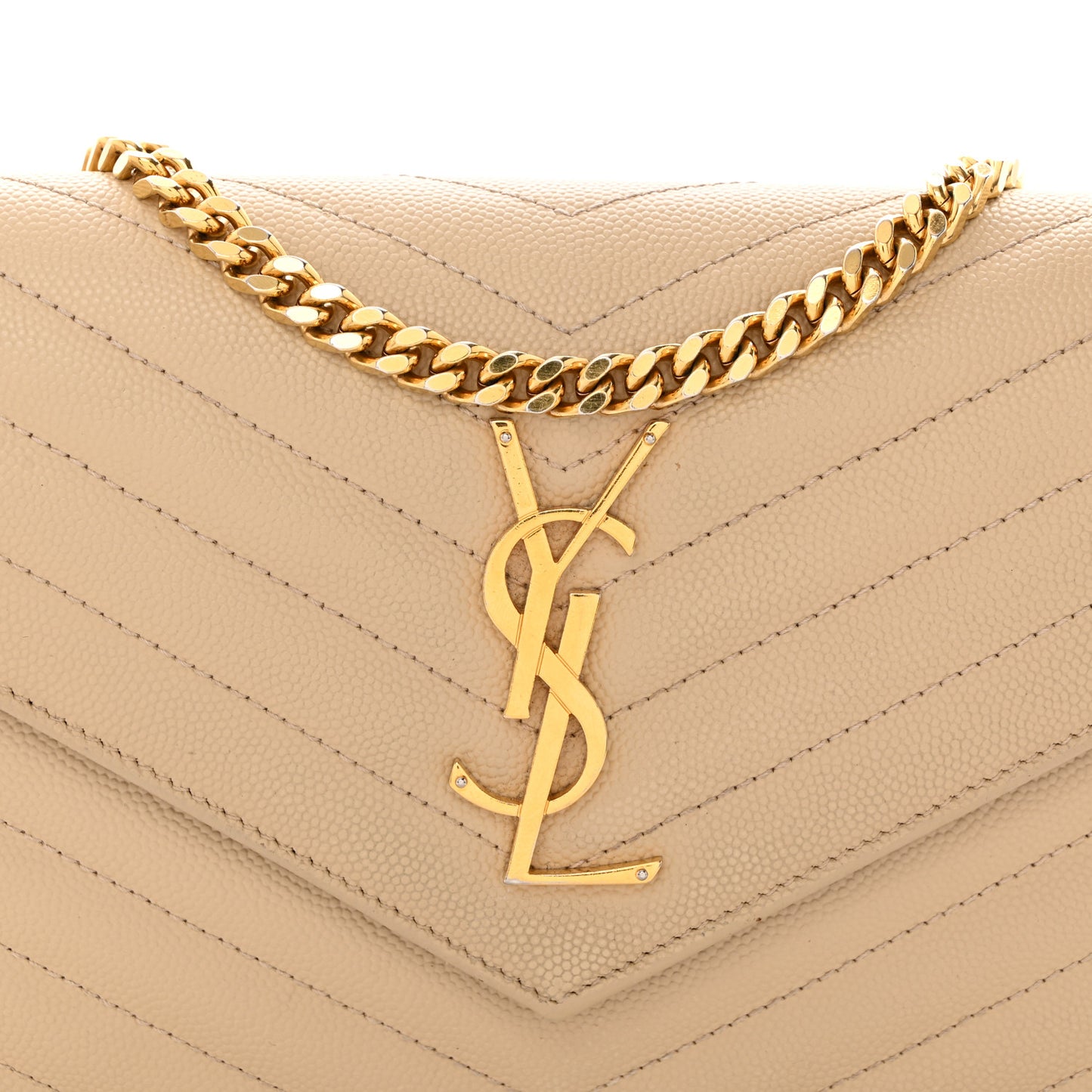 Grain De Poudre Matelasse Chevron Monogram Chain Wallet Deep Beige