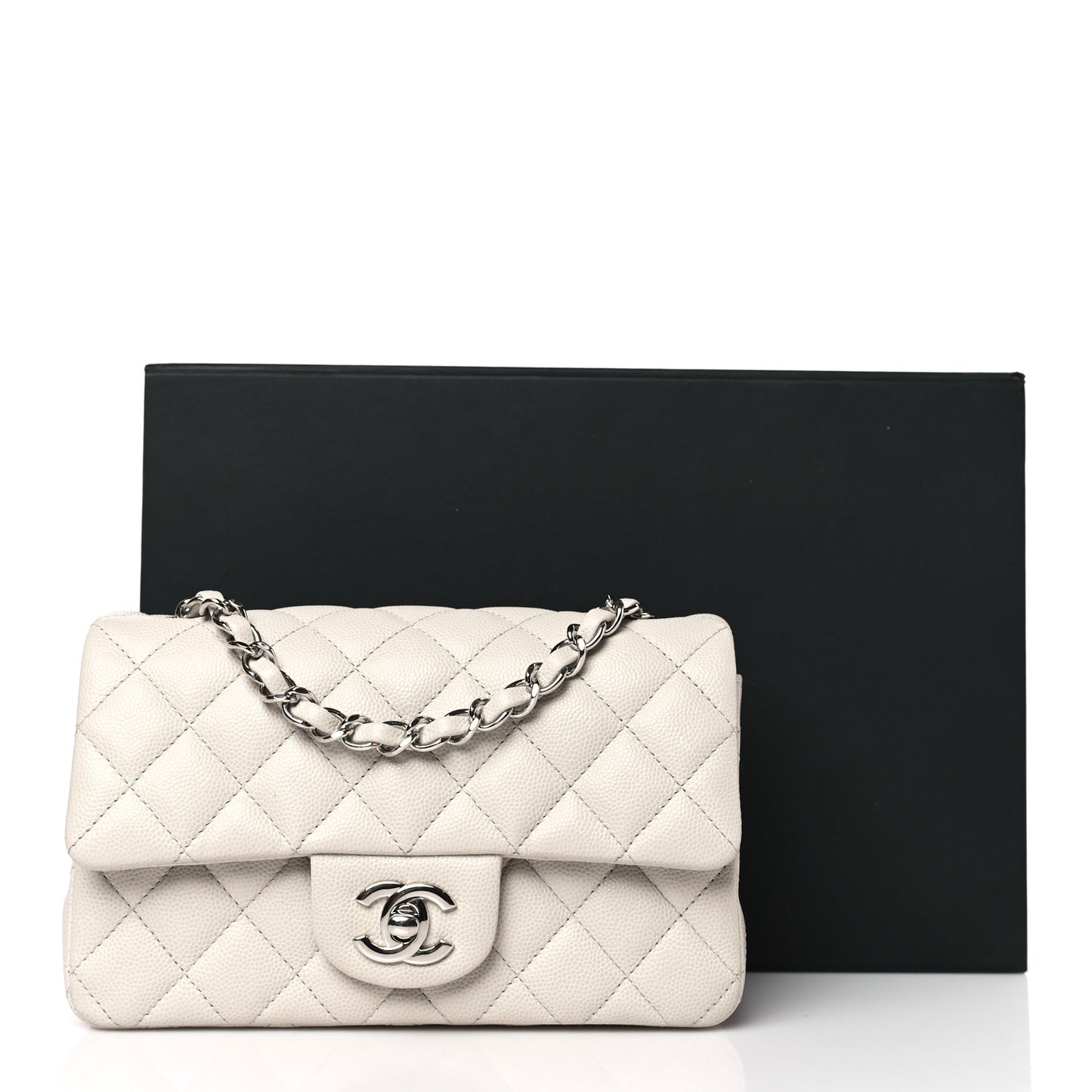 Caviar Quilted Mini Rectangular Flap Ivory