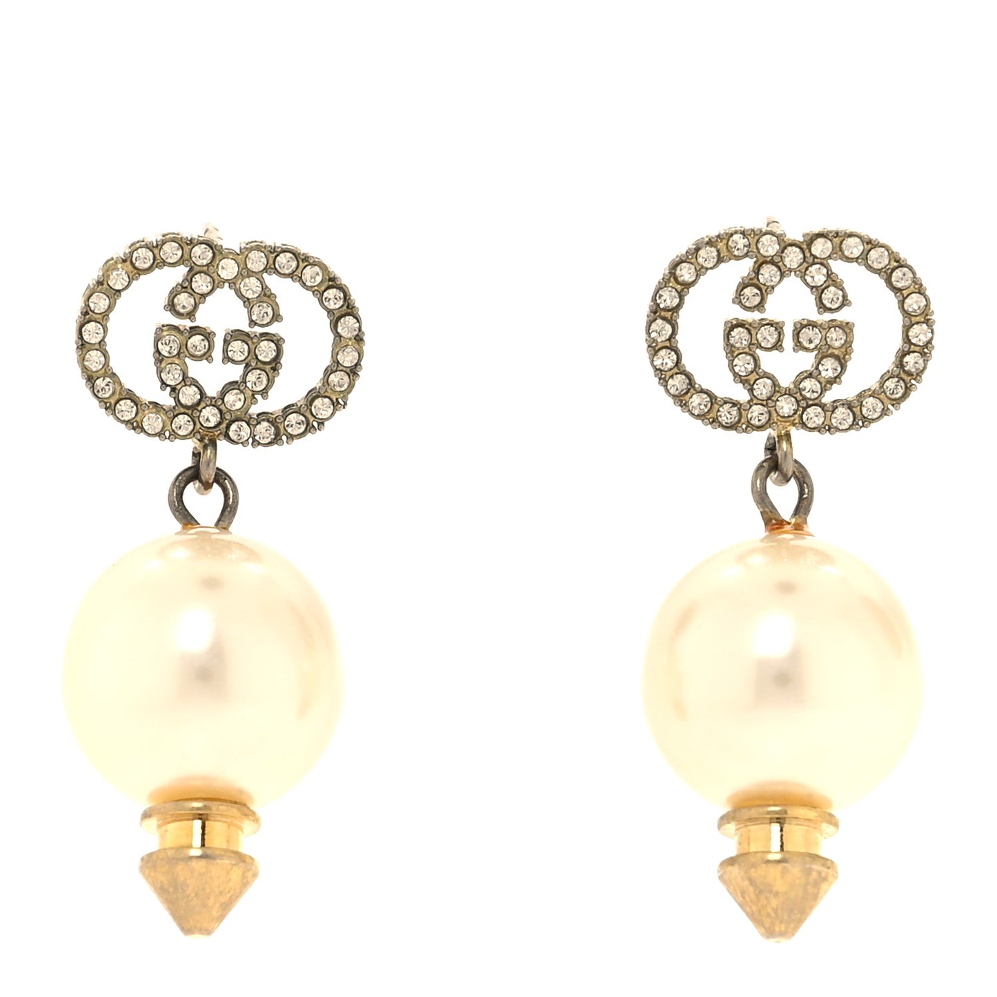 Metal Crystal Pearl Interlocking G Earrings Shiny Gold