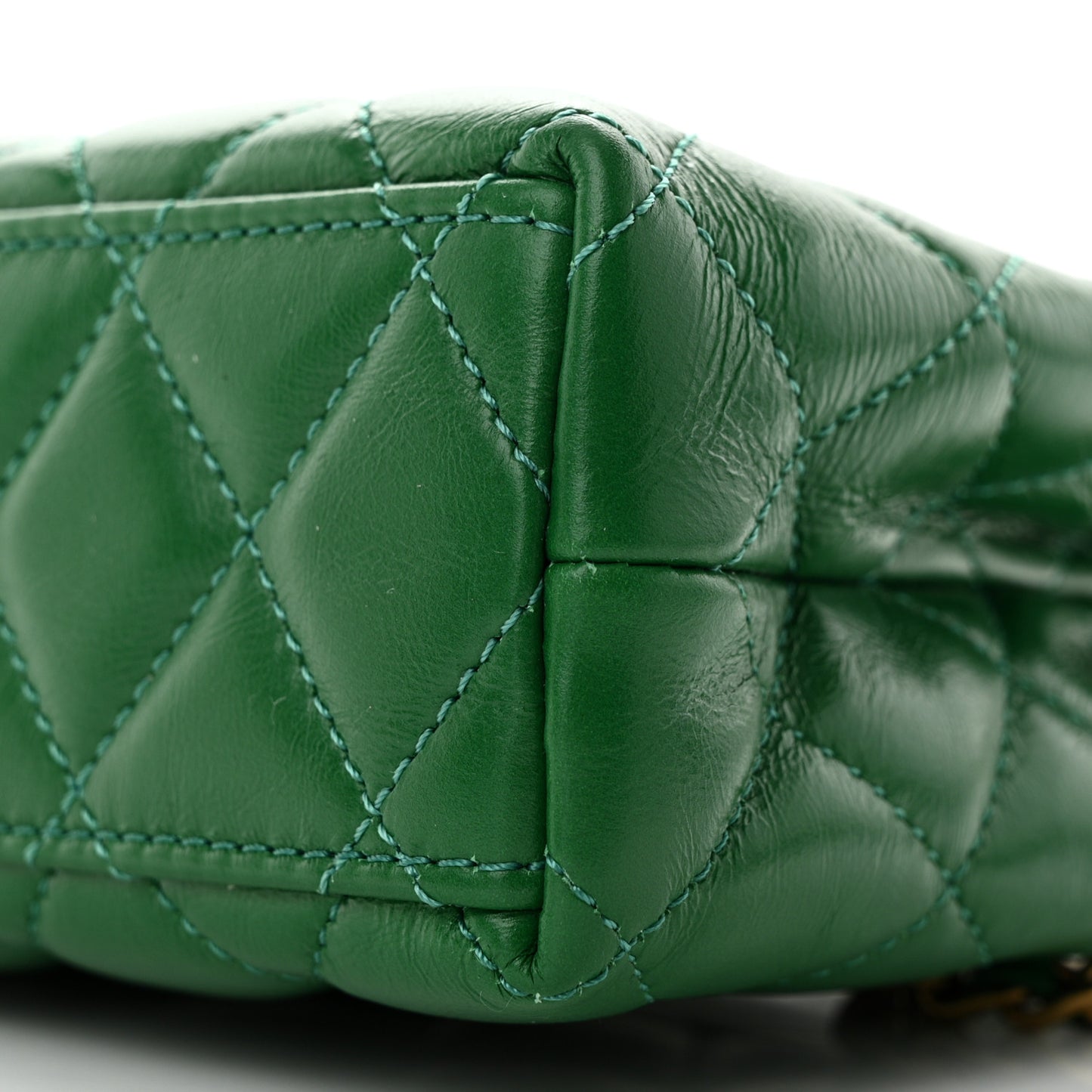 Shiny Aged Calfskin Quilted Nano Kelly Shopper Green