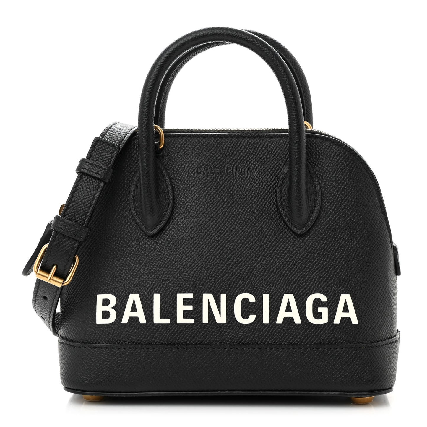 Signature Grained Calfskin XXS Ville Top Handle Bag Black White