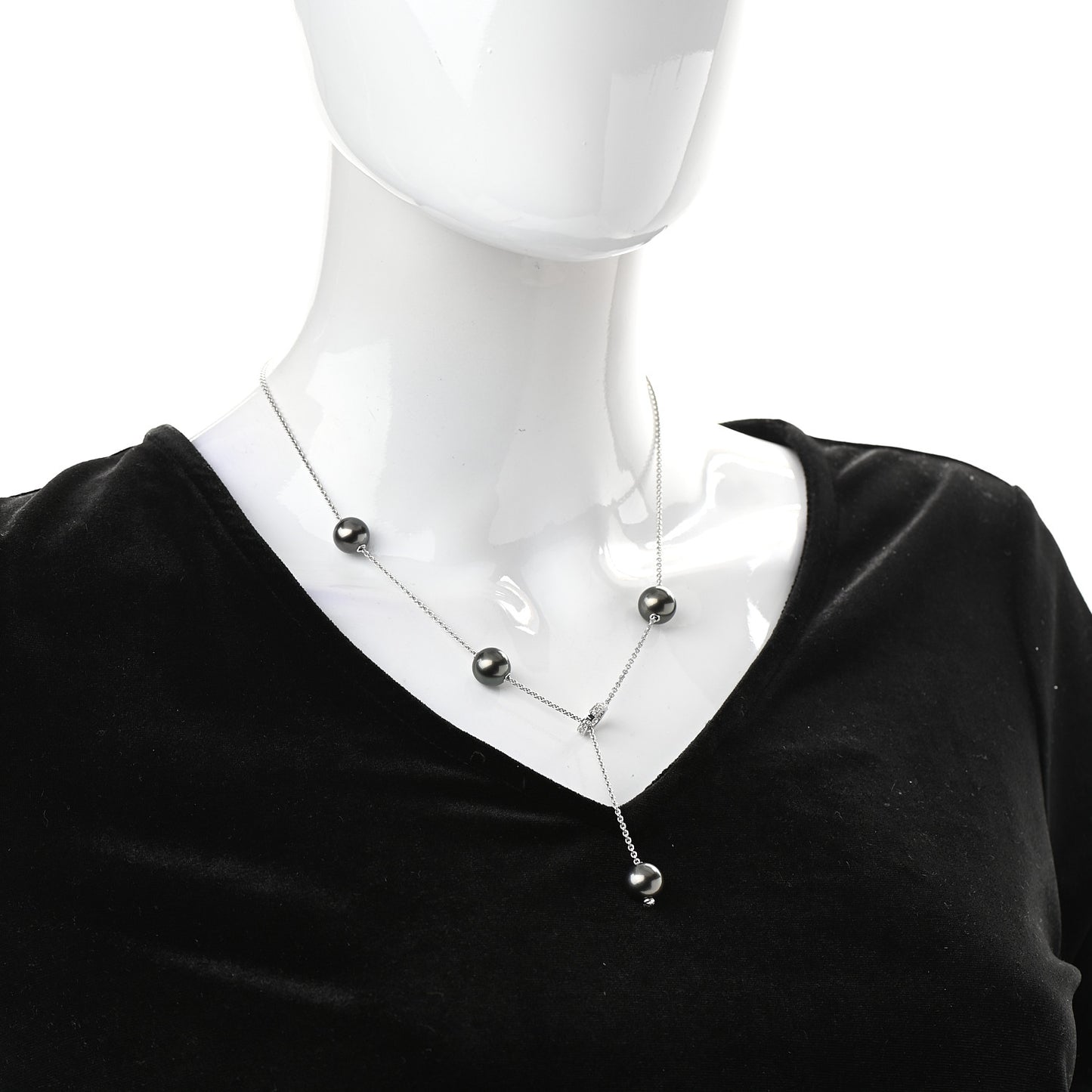 18K White Gold Diamond Black South Sea Pearl 10mm Pearls In Motion Necklace
