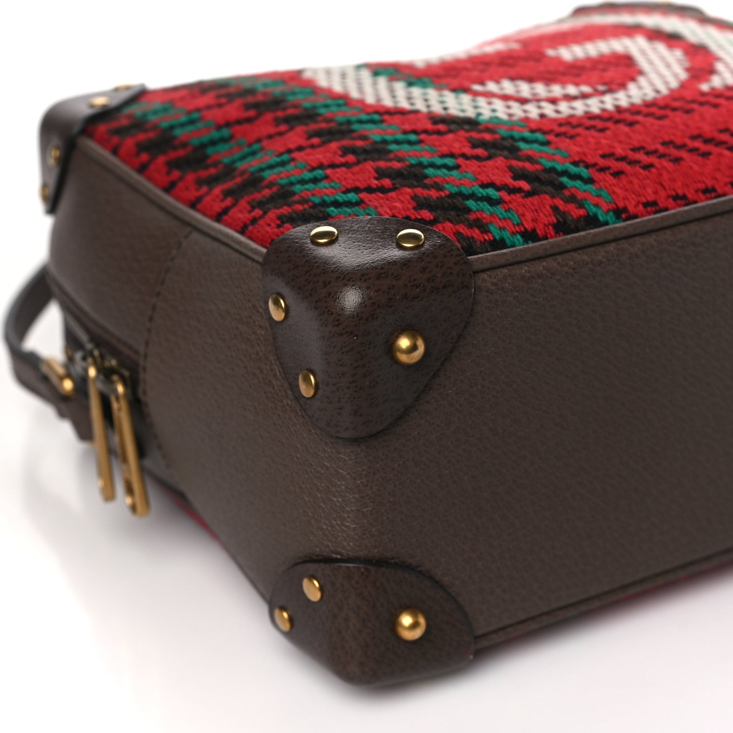 Cotton Wool Textured Calfskin Houndstooth Woven Square Messenger Bag Red Green Ivory Multicolor New Acero