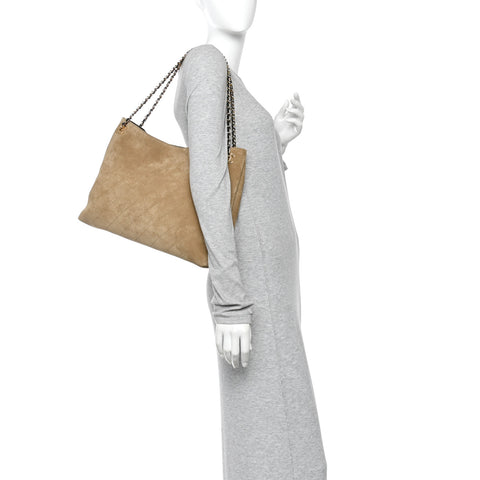 Suede Quilted Eyes On You Large Shopping Bag Beige
