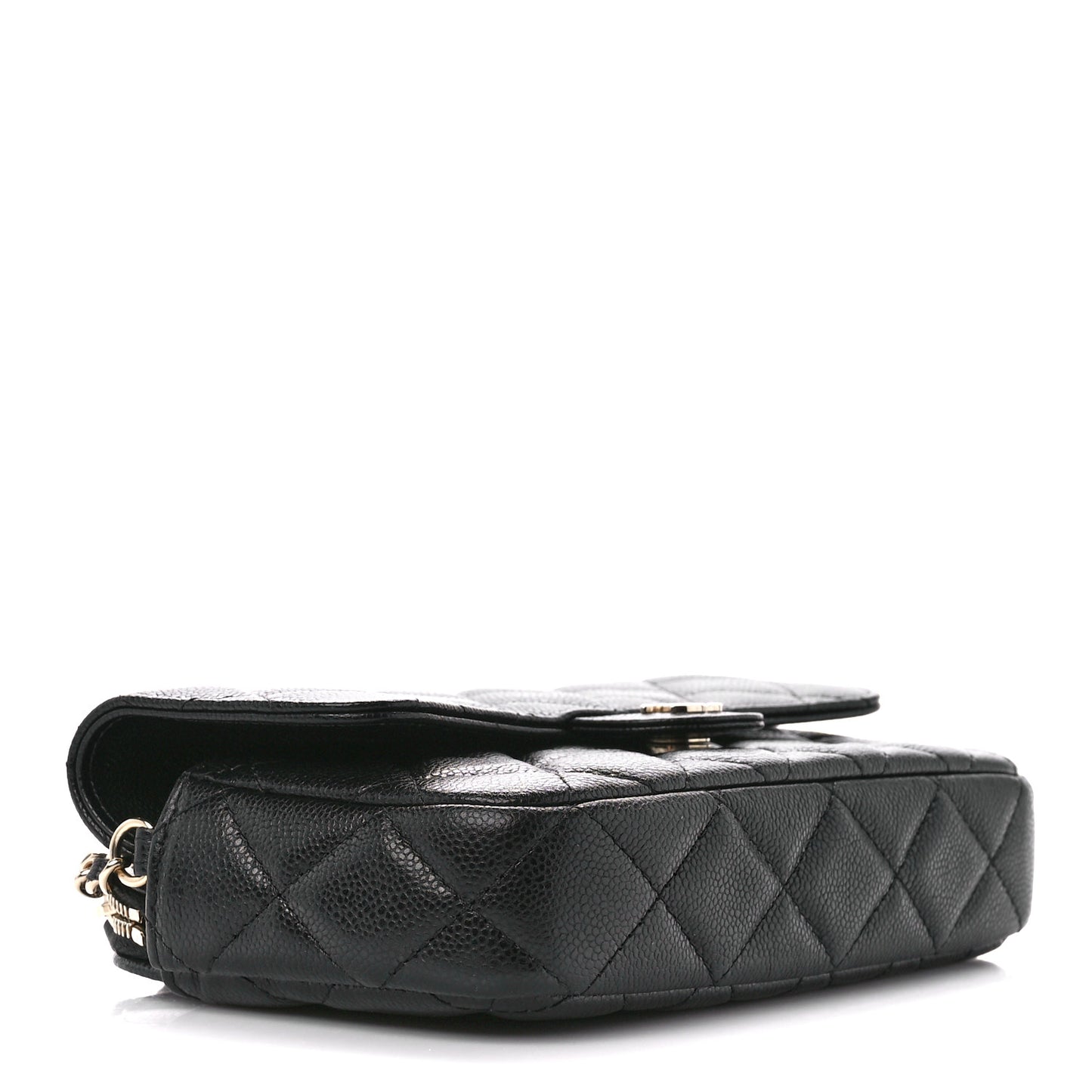 Caviar Quilted Flap Phone Holder With Chain Black