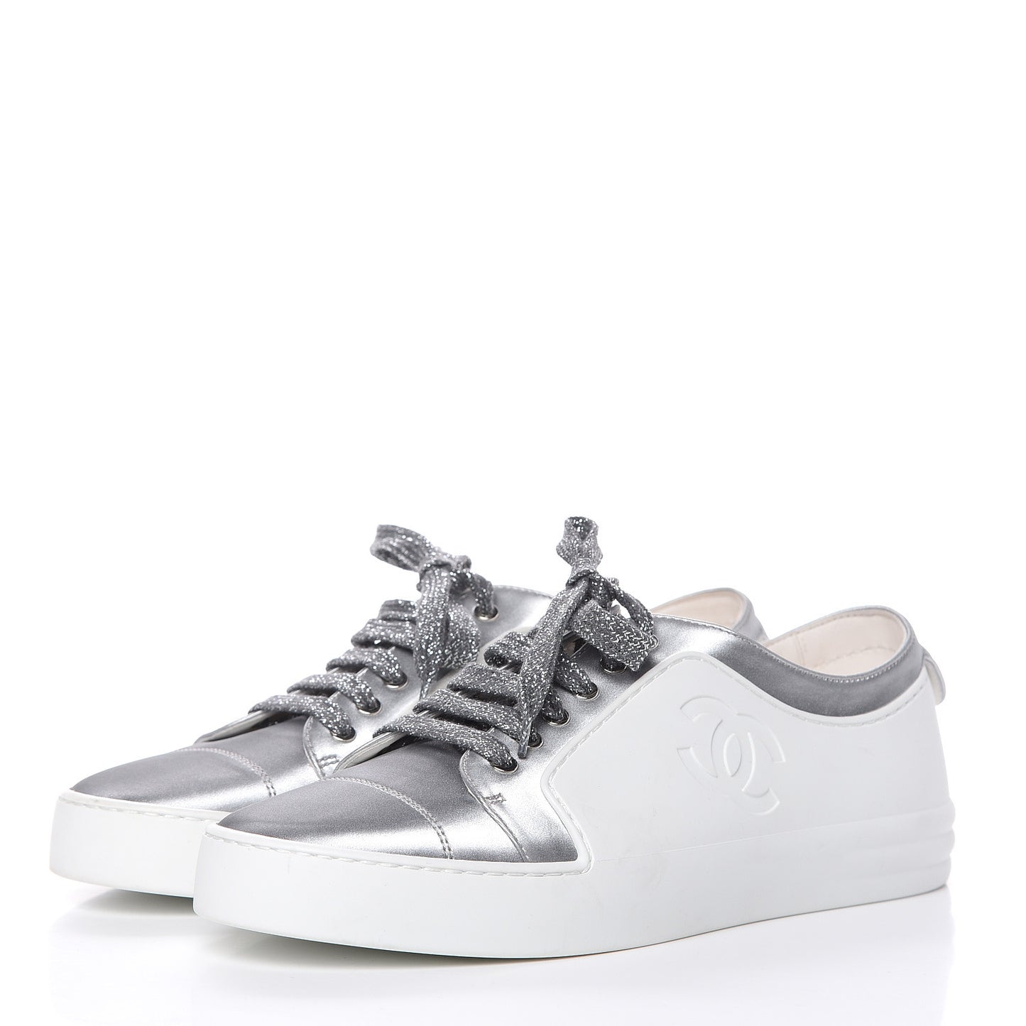 Iridescent Goatskin Womens Sneakers 39 White Silver
