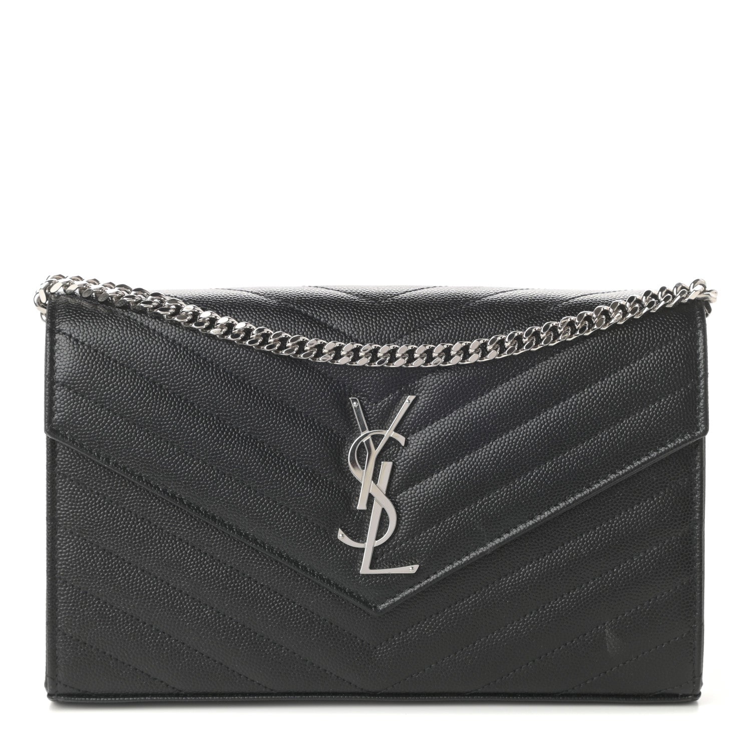 Saint Laurent Grain De Poudre Matelasse Chevron Monogram Chain Wallet Black 1 of 9