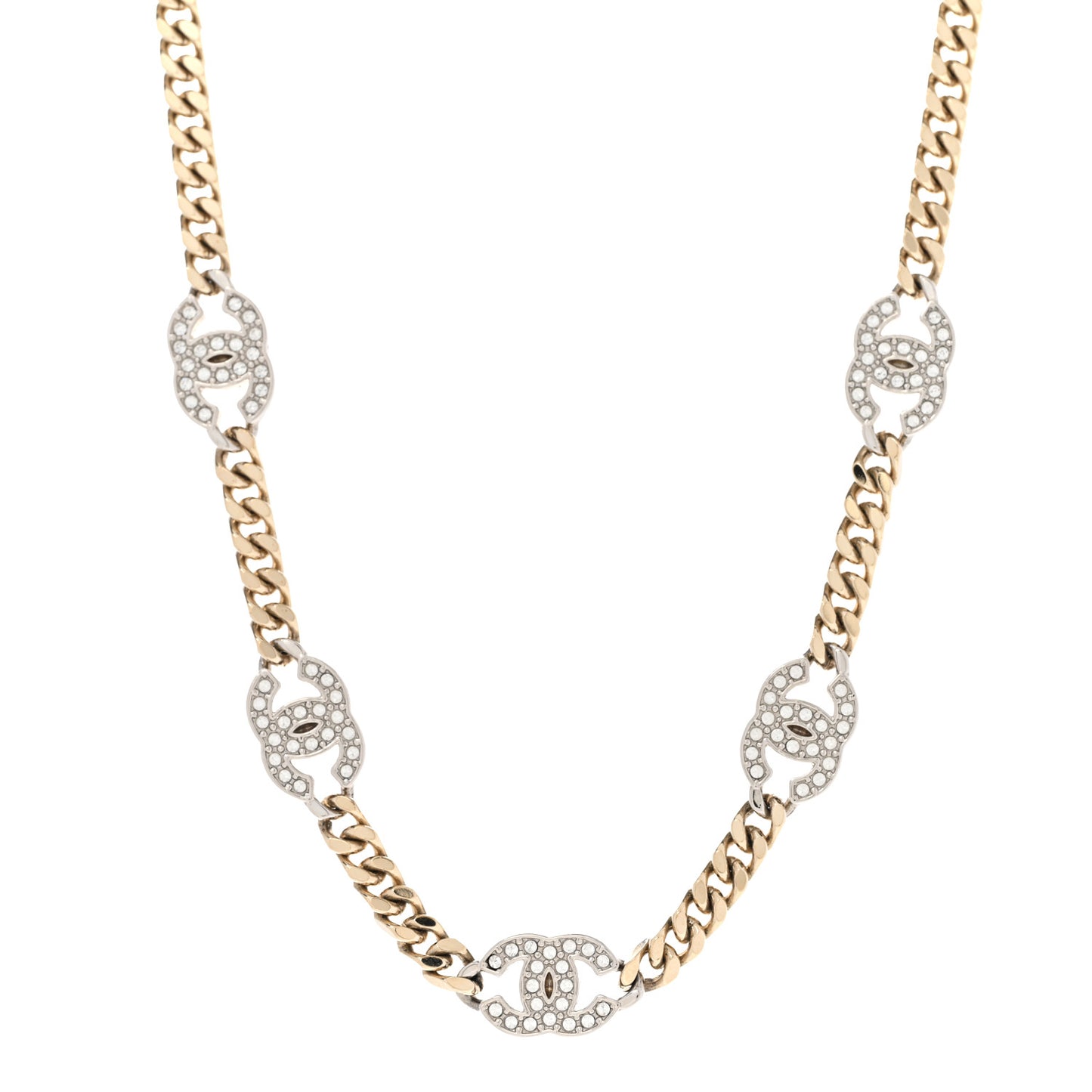 Crystal Chain CC Necklace Gold Silver