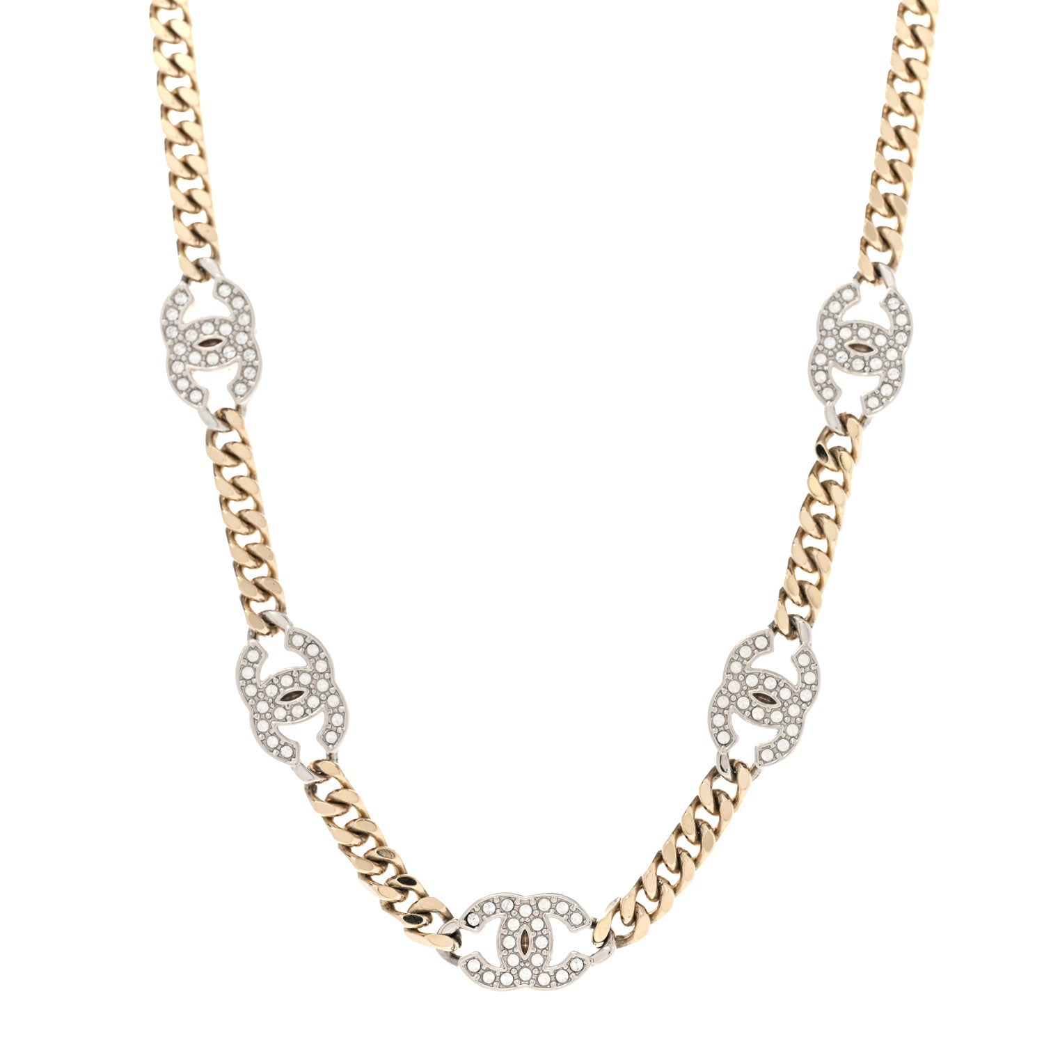 Chanel Crystal Chain CC Necklace Gold Silver 1 of 6